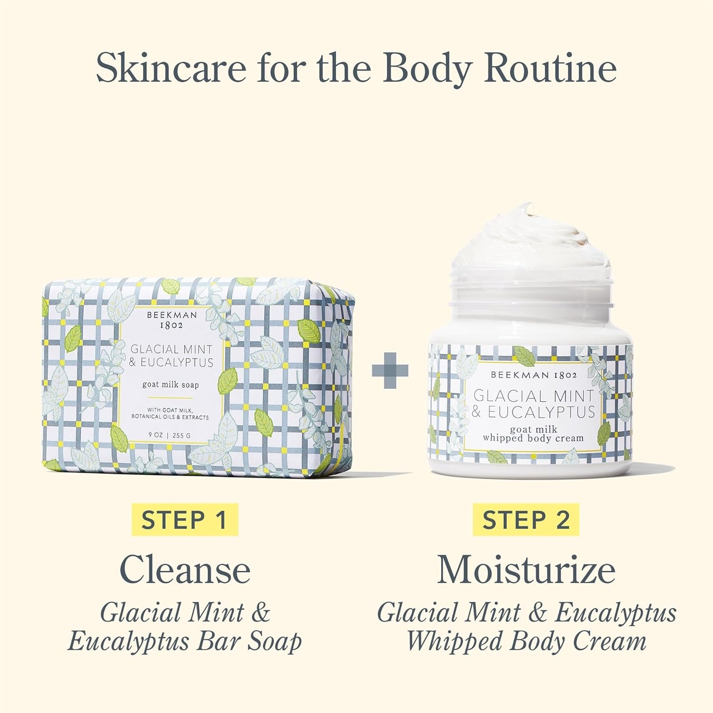 Beekman 1802 Glacial Mint & Eucalyptus Whipped Body Cream - 8 oz - Scented - Moisturizes, Soothes & Softens - With Coconut Oil & Mango Seed Butter - No Irritation - Good for Sensitive Skin