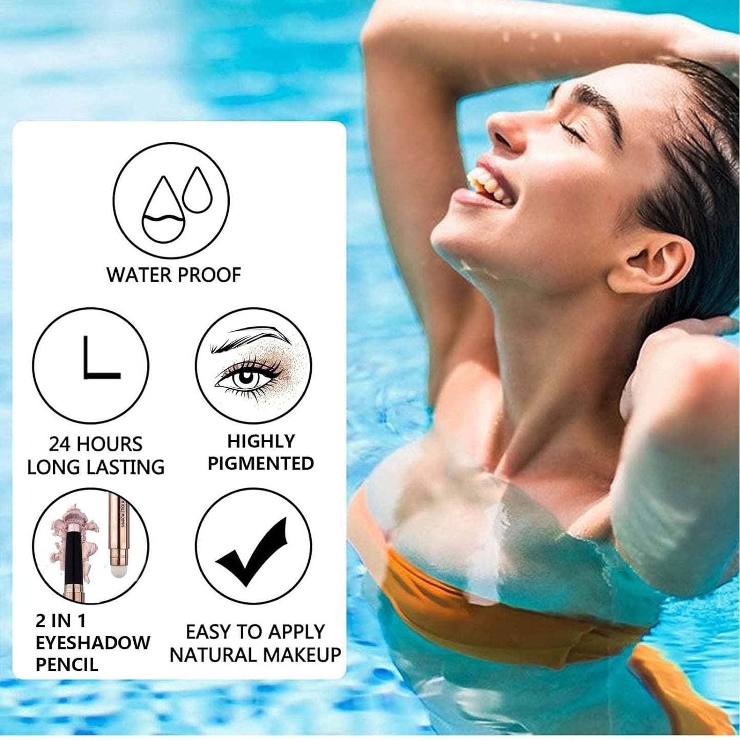 Blue Eyeshadow Stick Makeup, Highlighter Matte Cream Eye Shadow Pencil, Waterproof Hypoallergenic Long Lasting Crayon, Glitter Primer Palette Shimmer Eyeliner Pen wiht Soft Brush