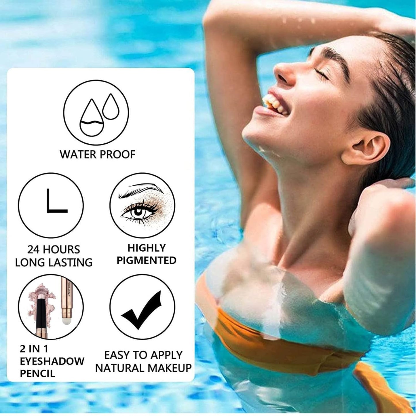 Orange Brown Eyeshadow Stick Makeup, Highlighter Matte Cream Eye Shadow Pencil, Waterproof Hypoallergenic Long Lasting Crayon, Glitter Primer Palette Shimmer Eyeliner Pen