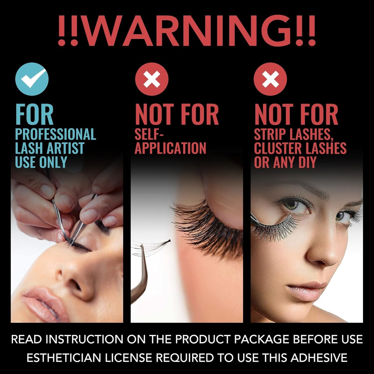 Eyelash Extension Glue - 0.5 Sec Fast Drying, 8 Week Retention (0.17fl.oz / 5ml) Waterproof Black Adhesive for Semi-Permanent Lash Extensions - Professional Use Only