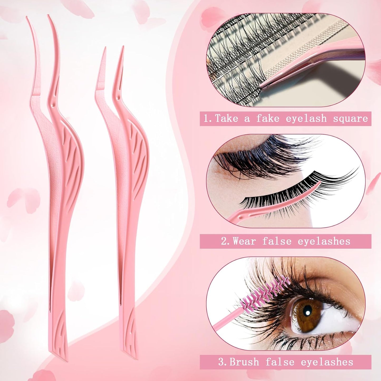 Eyelash Applicator Tool 3-pcs Lash Applicator Tool Set with Eyelash Extension Tweezers, Brush – Professional Eye Lash Applicator Tools for DIY Eyelash Extensions, Cluster Lashes