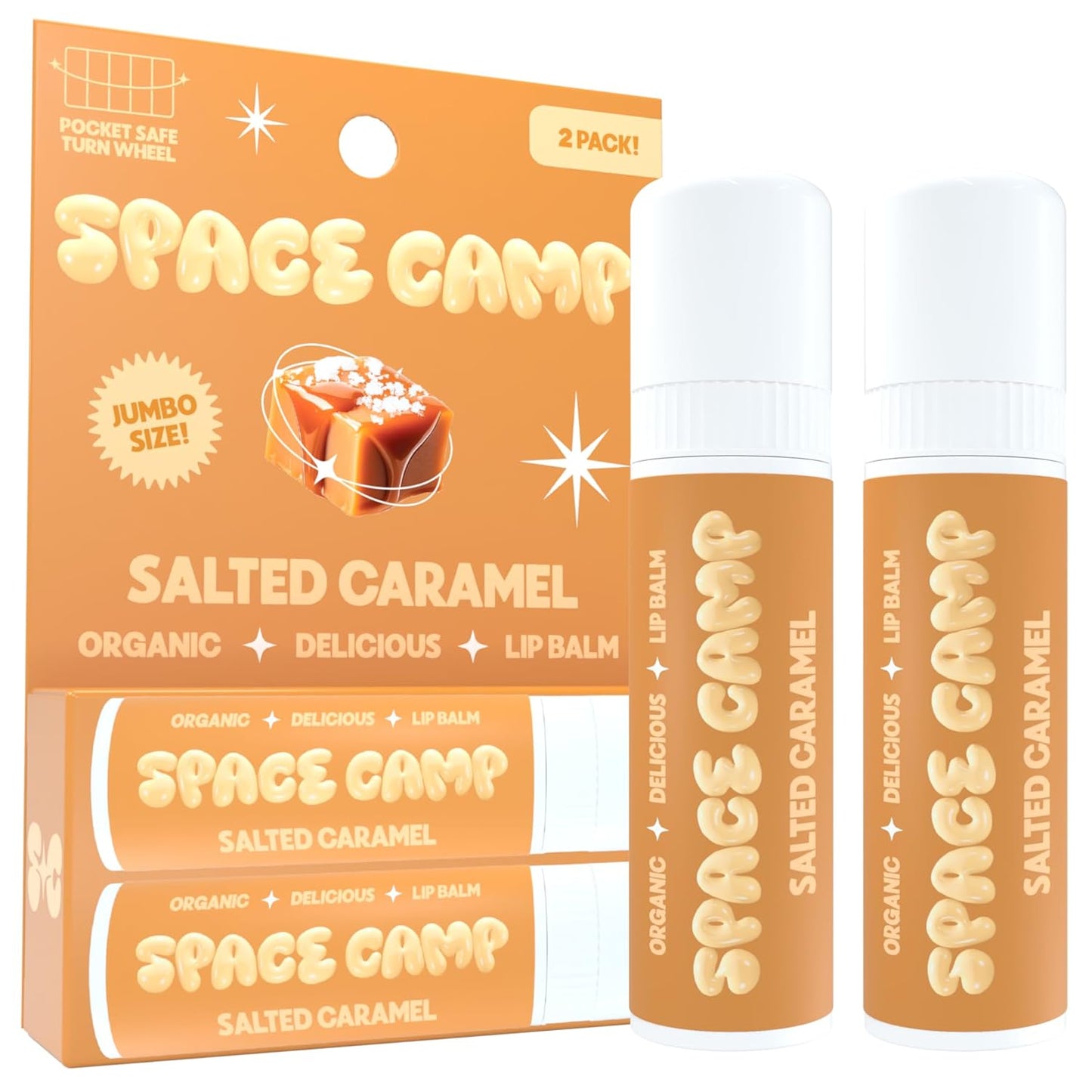 Space Camp Wellness Jumbo Lip Balm - Salted Caramel Organic Flavored Balm (2 Pack)