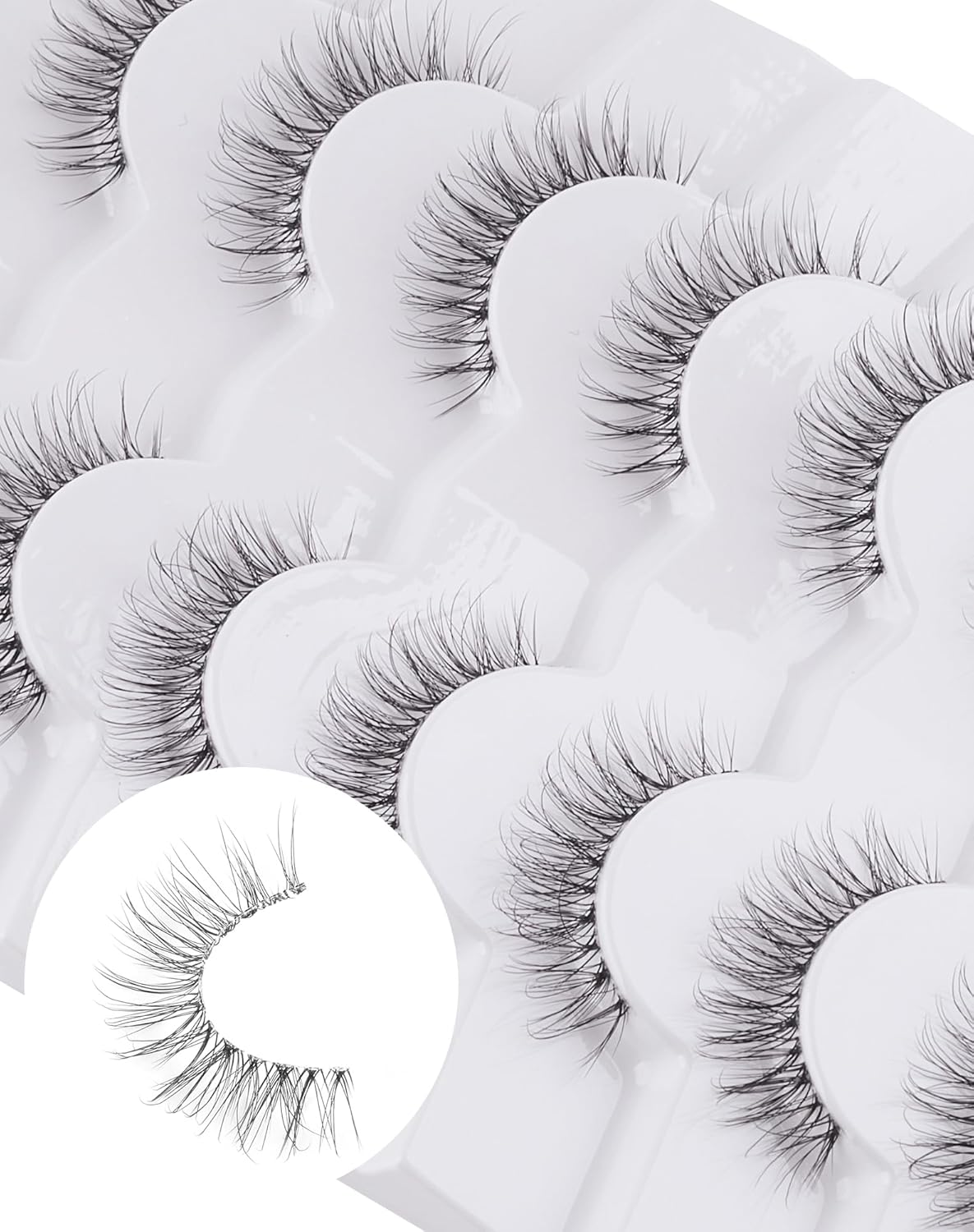 Eyelashes Natural Look Wipsy Lashes Natural Fake Lashes Clear Band Lashes Fluffy Mink Lashes Strip Lashes 12MM Demi Wispies Eyelashes
