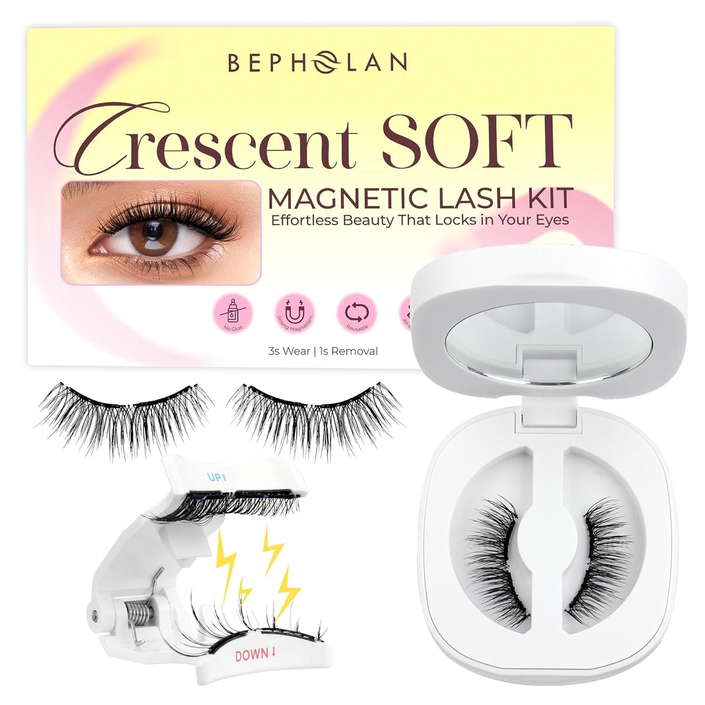 Bepholan Soft Magnetic Eyelashes, Reusable Magnetic Lashes with Applicator, Glue-free False Lashes without Eyeliner, Easy to Wear and Remove (RC24)