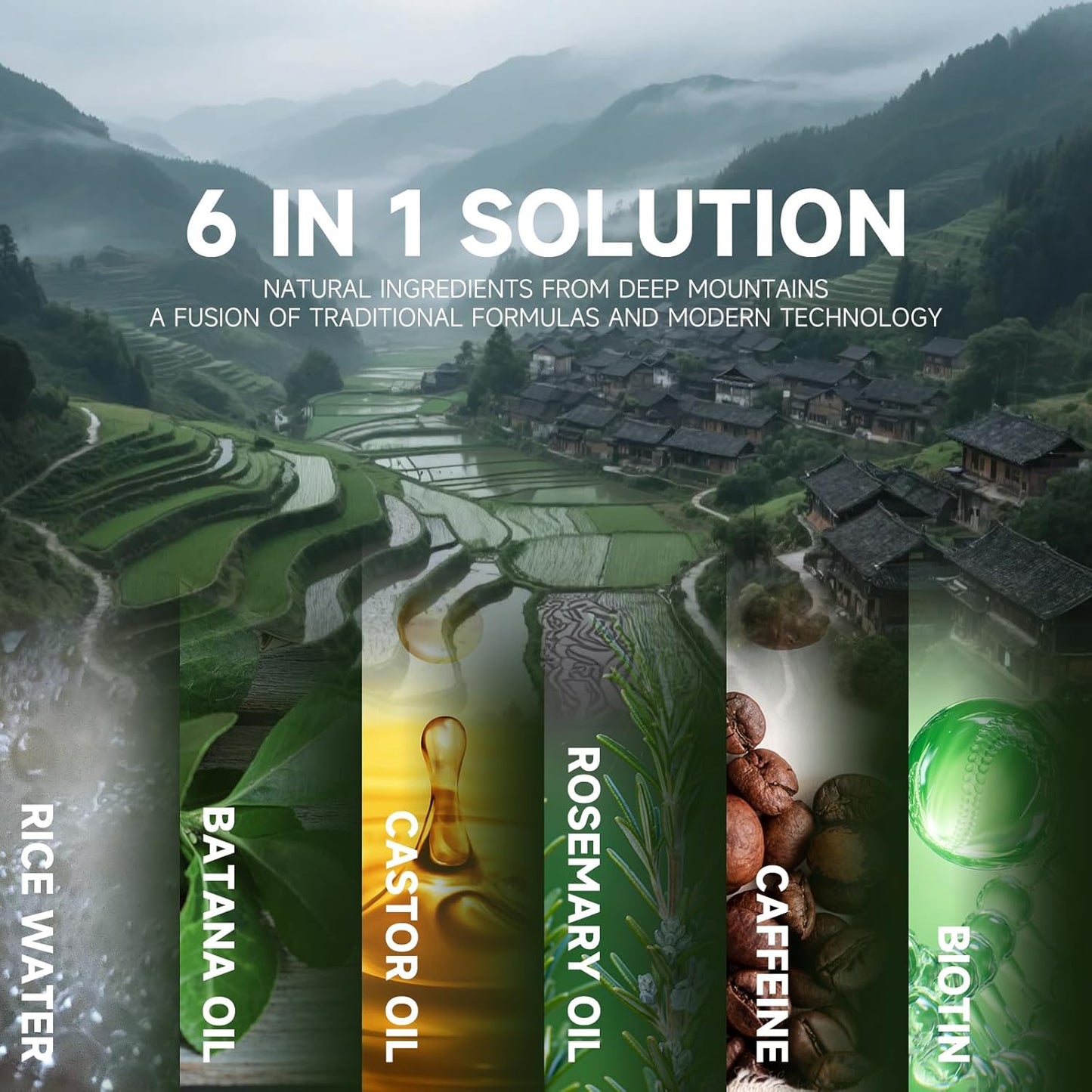 Hair Growth Serum - Rosemary Batana Rice Water Biotin Hair Spray for Hair Growth - Hair Growth Thickening Product - Hair Loss Treatments for Women Men(60 ML/2.0FL.oz)