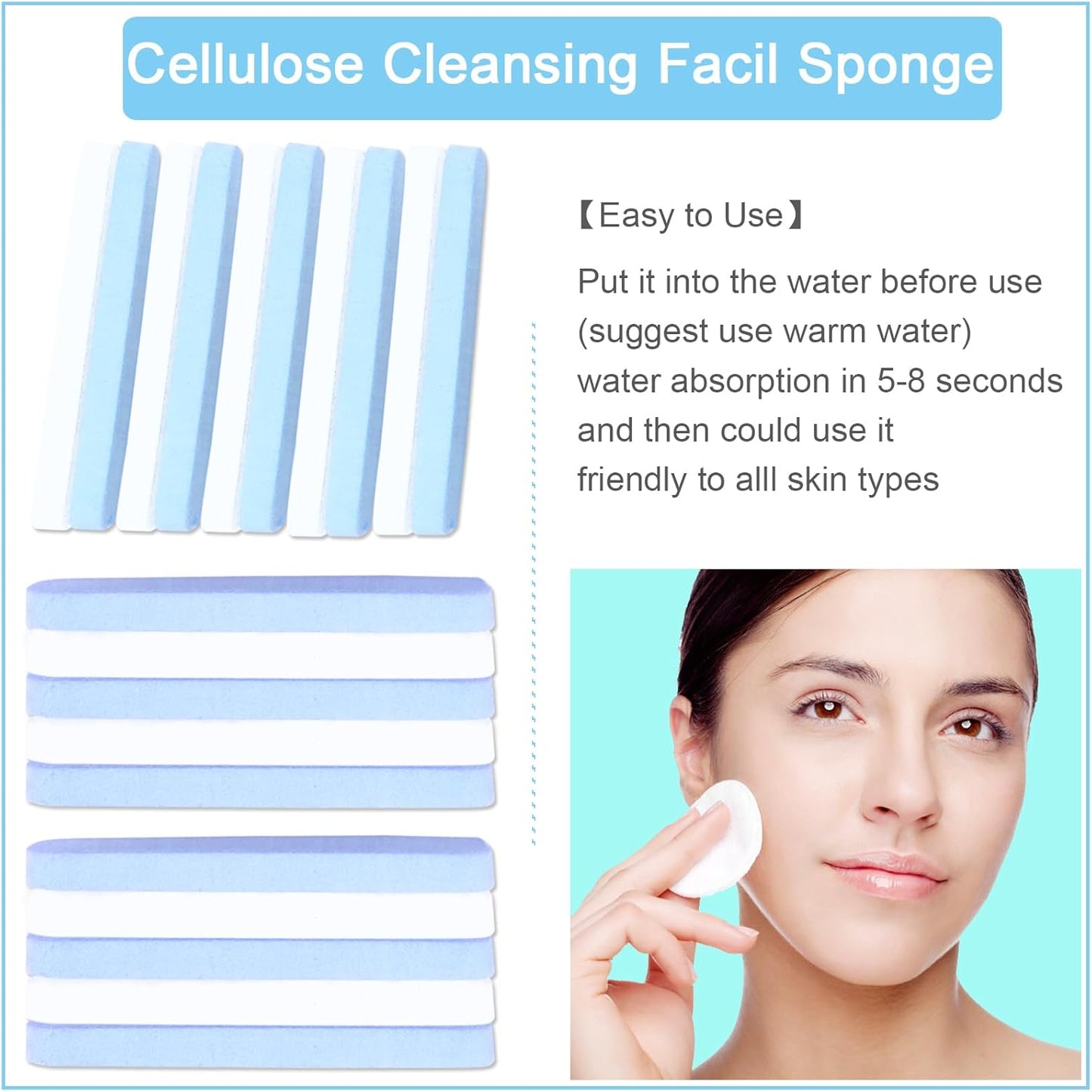 120 Count Compressed Facial Sponges, Face Cleansing Sponge for Estheticians Spa Wash Round Makeup Removal Sponge Pads for Women,Girls Compress Exfoliating Removal Sponge (White & Blue)