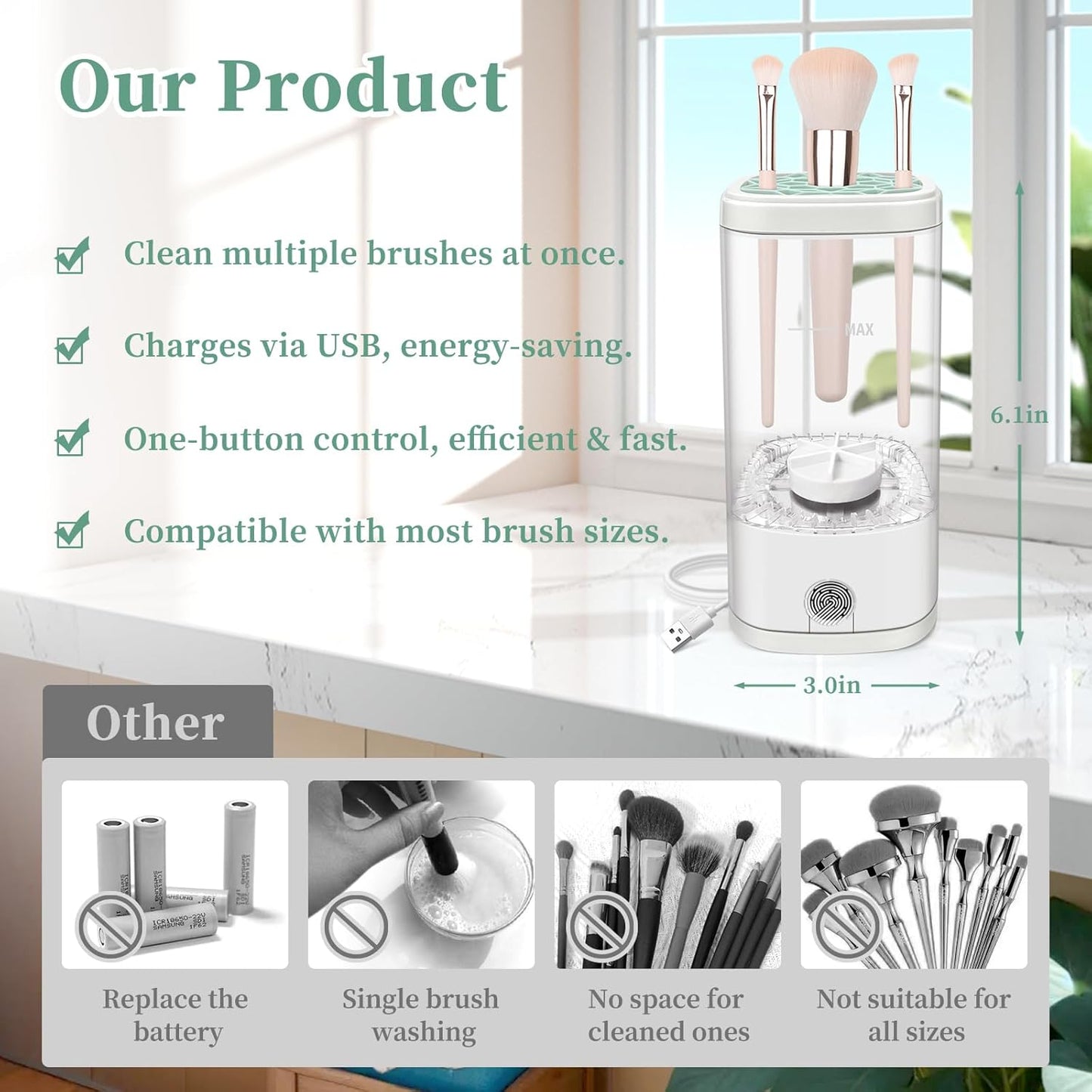 Electric Makeup Brush Cleaner Machine, Ultimate Efficient Automatic Cleaner for All Types of Makeup Brushes- Transparent