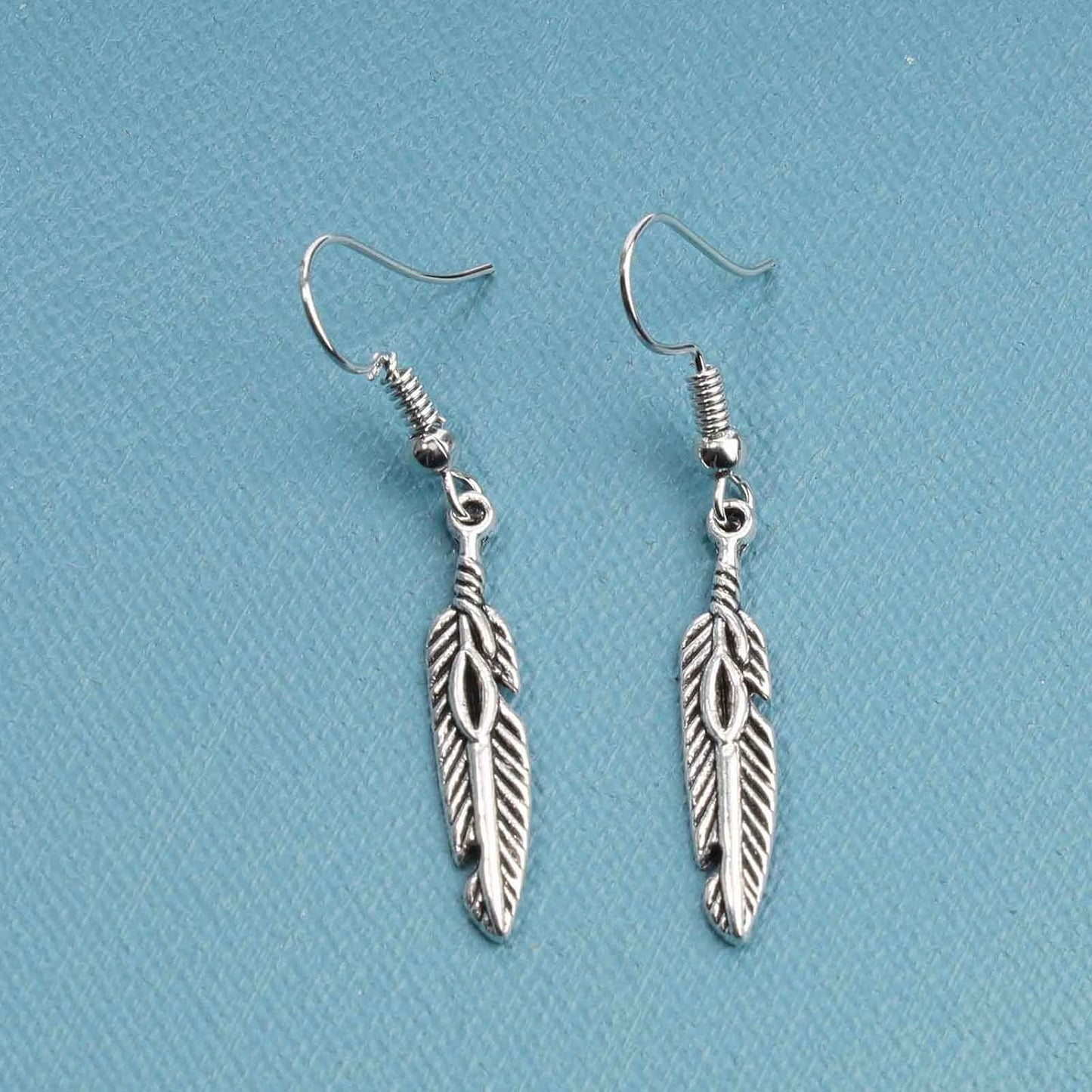 Vintage Etched Feather Earrings Silver Feather Dangle Earrings Little Feather Charm Earrings Boho Earrings Jewelry for Women and Girls