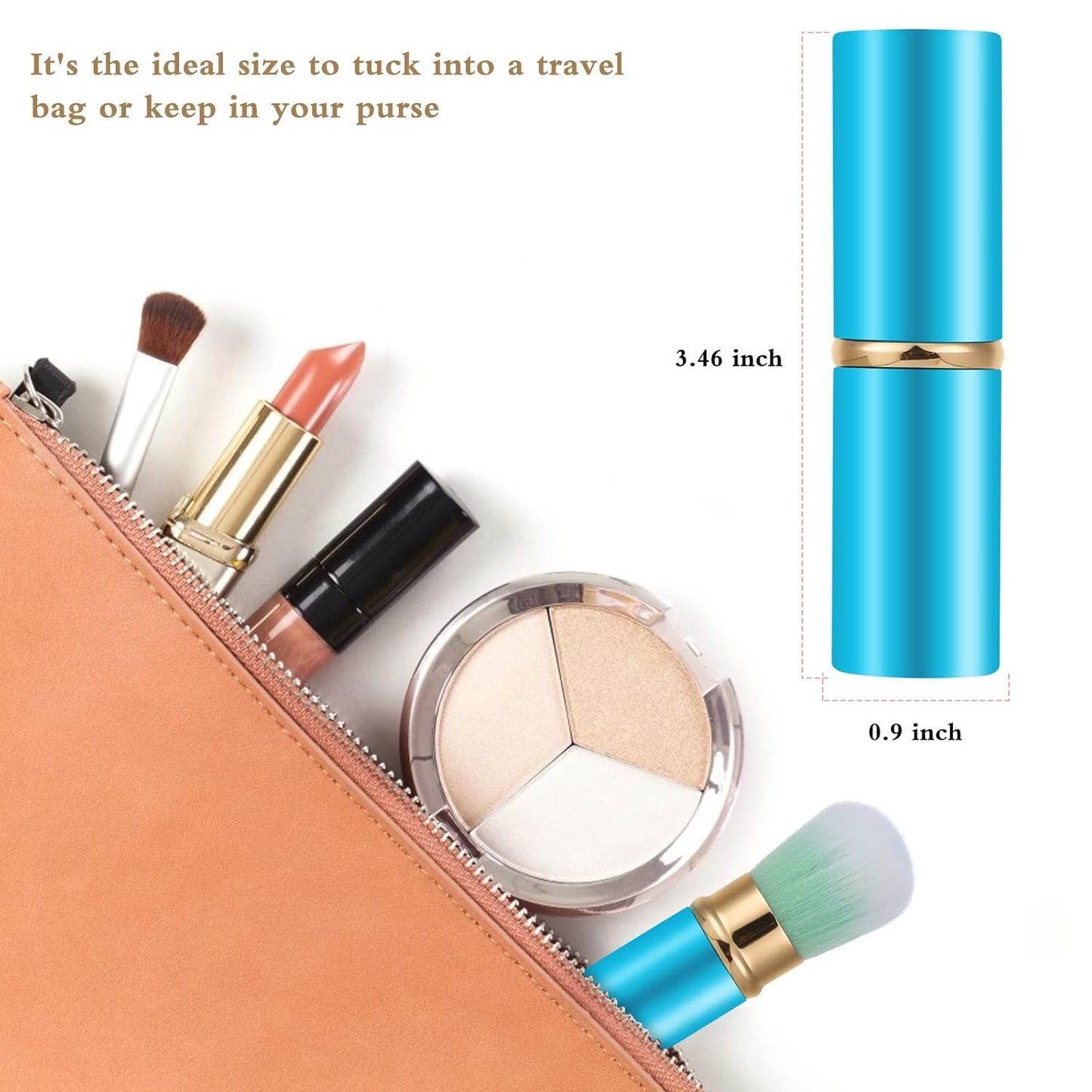 Falliny Retractable Kabuki Makeup Brush, Travel Mini Face Blush Brush, Portable Powder Foundation Sunscreen Brush with Cover for Blush, Bronzer, Buffing, Flawless Powder Cosmetics