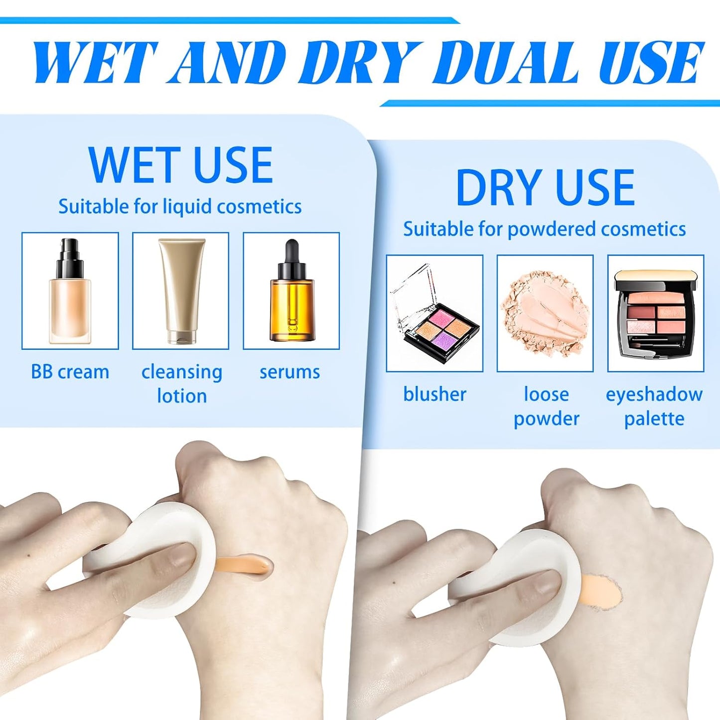 MotBach 60 PCS White Round Makeup Sponge, Cosmetic Sponge Round Foam Pad Eye Facial Powder Puff, Beauty Makeup Foundation Powder Blender for Women Lady All Skin Types Wet and Dry Dual Use