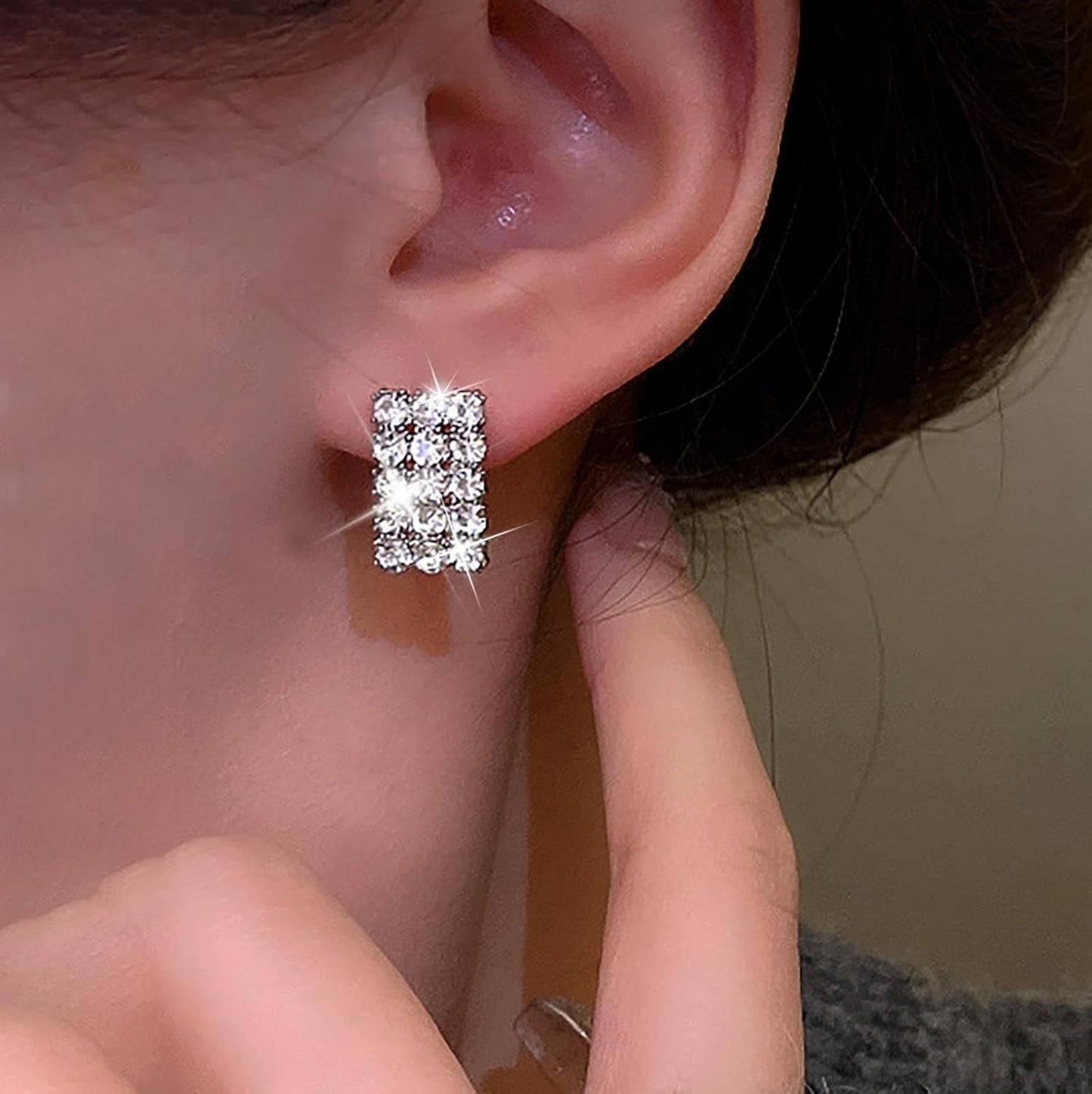 Vintage Rhinestone Square Earrings Square Crystal Earrings Silver Geometry Square Stud Earrings Sparkly Cz Bridal Earrings Jewelry for Women