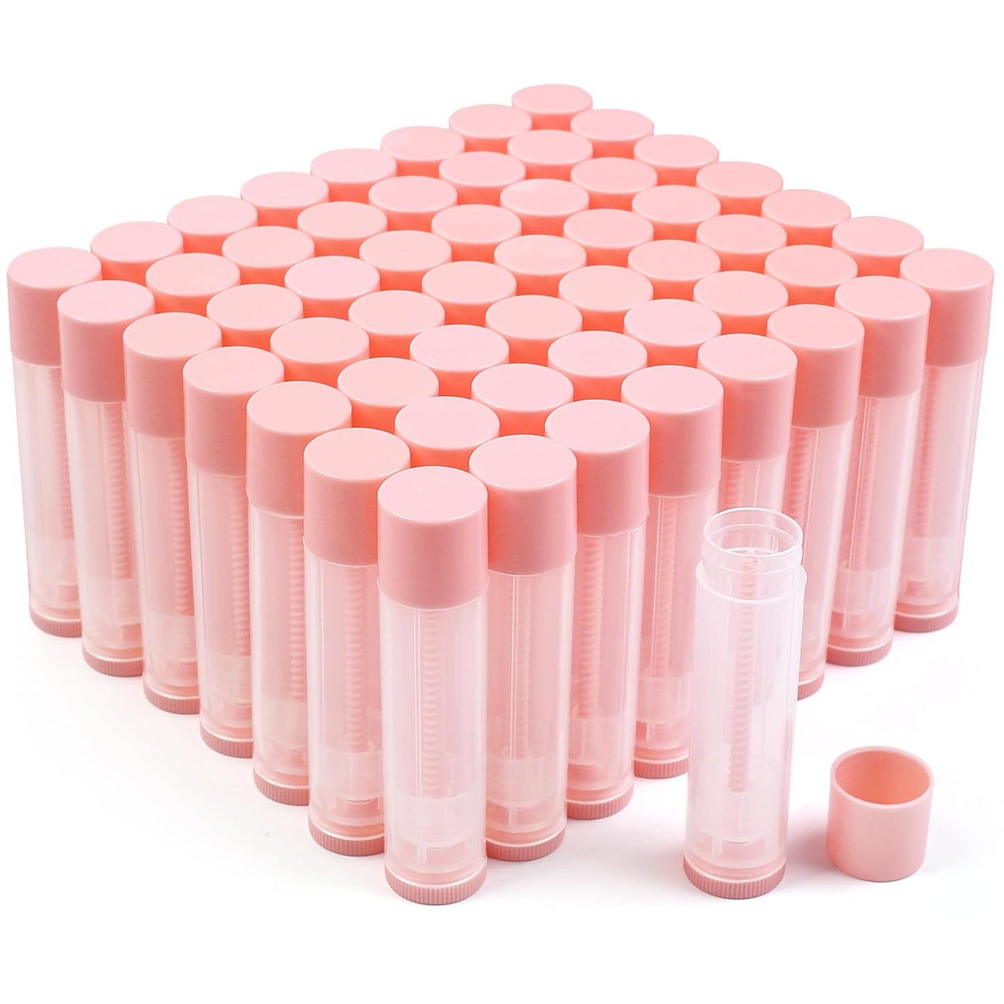 LotFancy Lip Balm Tubes Empty, 60PCS 5.5ml (3/16 Oz), Clear Lip Balm Container Tubes with Pink Caps, BPA Free & Leak Free, Refillable