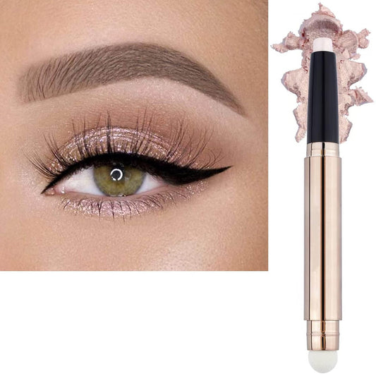 Light Gold Eyeshadow Stick Makeup, Waterproof Hypoallergenic Long Lasting Crayon, Glitter Primer Palette Shimmer Eyeliner Pen with Soft Brush