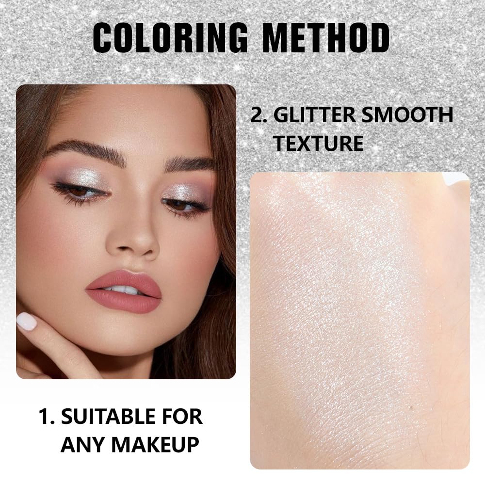 White Pearl Glitter Single Eyeshadow Palette - Single Shimmer Eye Shadow in Pearl White, Natural Highly Pigmented, Blendable Monochrome Powder Eye Shadow, Eyeshadow Palette Gift for Girls Women