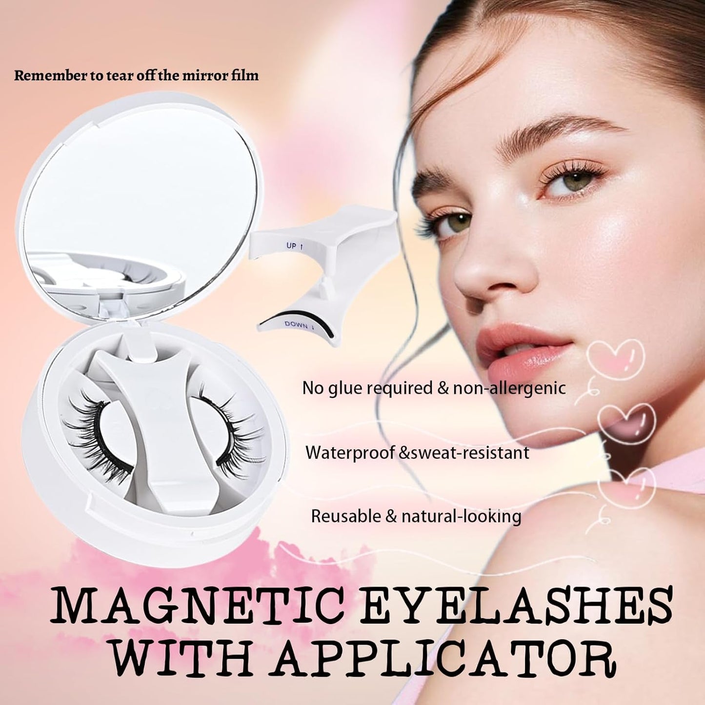 Lumentes Magnetic Eyelashes, Lumentes Magnetic Eyelashes with Applicator, Reusable No Glue Lashes, Natural Look Soft Comfortable Magnetic Lashes, Easy to Wear and Remove (Foxy Black)