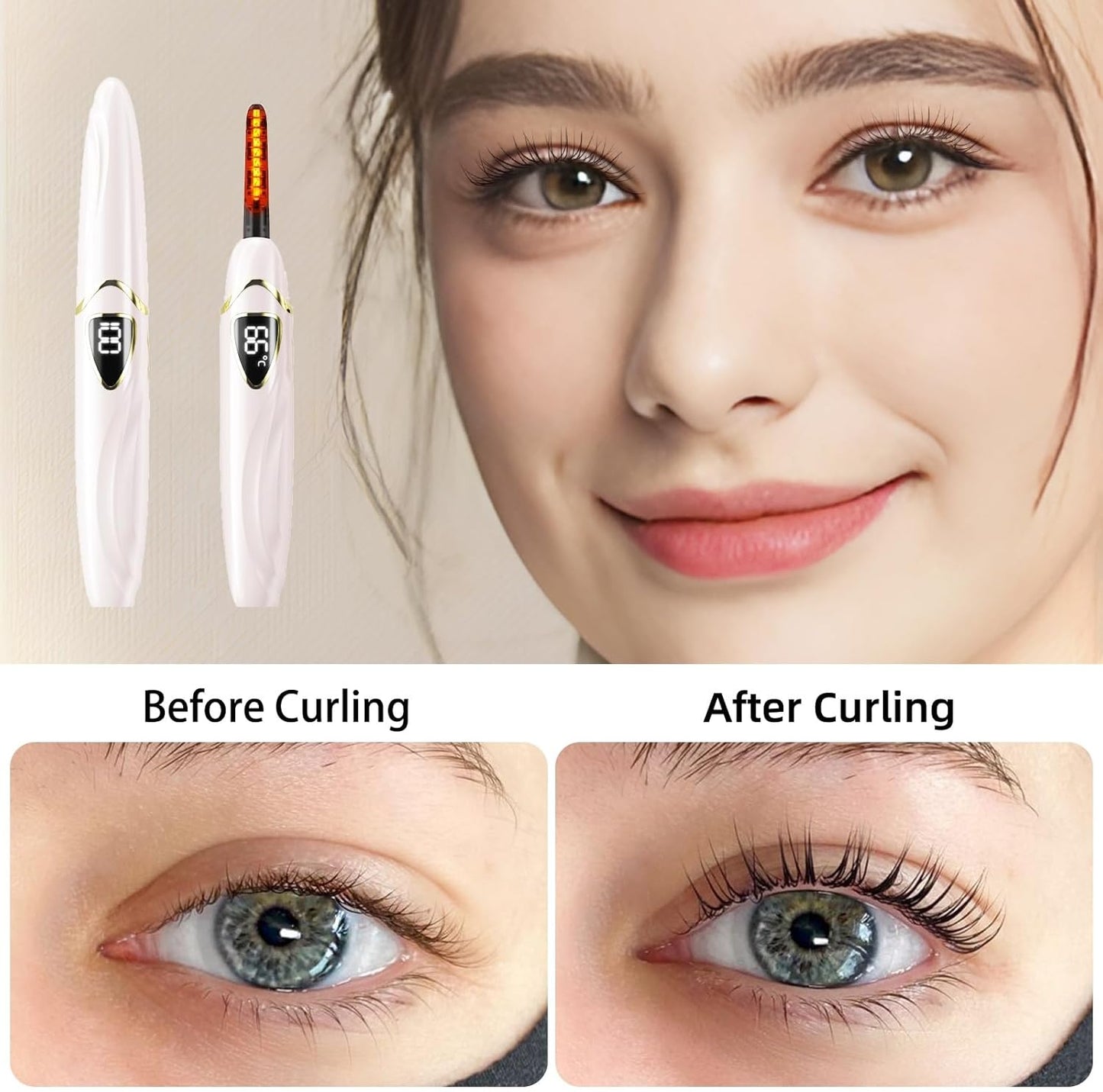 ZAPAL Heated Eyelash Curler, S600 Rechargeable Heated lash Curler, Intelligent Power Off Electric Eyelash Curler Heated Quickly 24 Hs Lasting Natural Makeup for Woman - Petal Pink/Gold