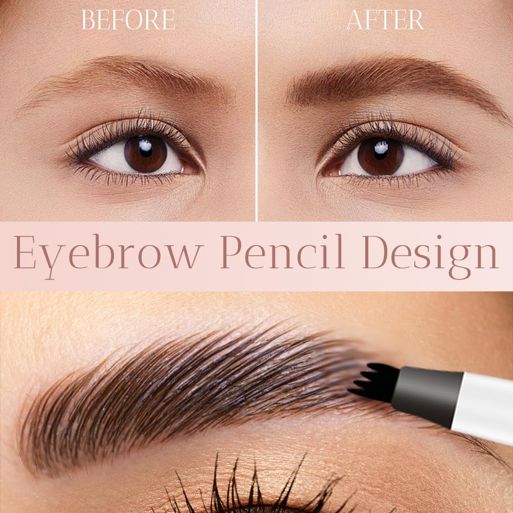 2025 Upgrade Waterproof Brow Pencil with Micro-Fork Tip,3D Magic Eyebrow Pencil 4-Head Split Waterproof Long-lasting Eyebrow Pencil,Natural Makeup Fine Stroke Eyebrow Tattoo Pencils (Black)