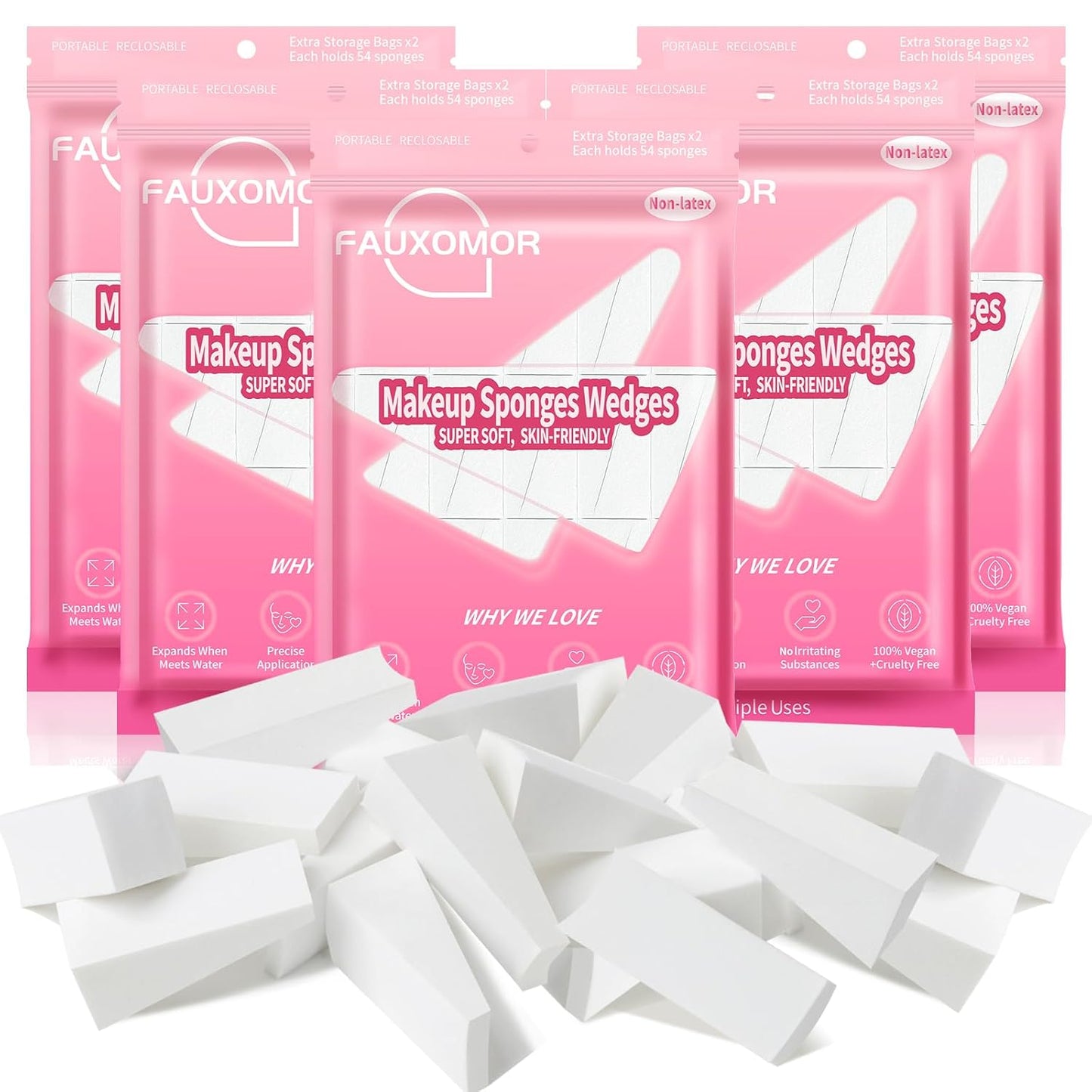 540 Pcs New Makeup Sponges Wedges for Face Foundation, Latex-Free Triangle Cosmetic Make Up Sponge for Flawless Application and Blending, Beauty Blender for All Skin Types with Ten Pouches
