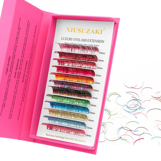 Glitter Spike Tinsel Eyelash Extensions 0.07 Colored Lashes Extension C Curl Lashes 8mm Lash Extensions Soft False Eyelashes Volume Lashes 12 Rows Professional Use(Glitter,0.07-C,8mm)