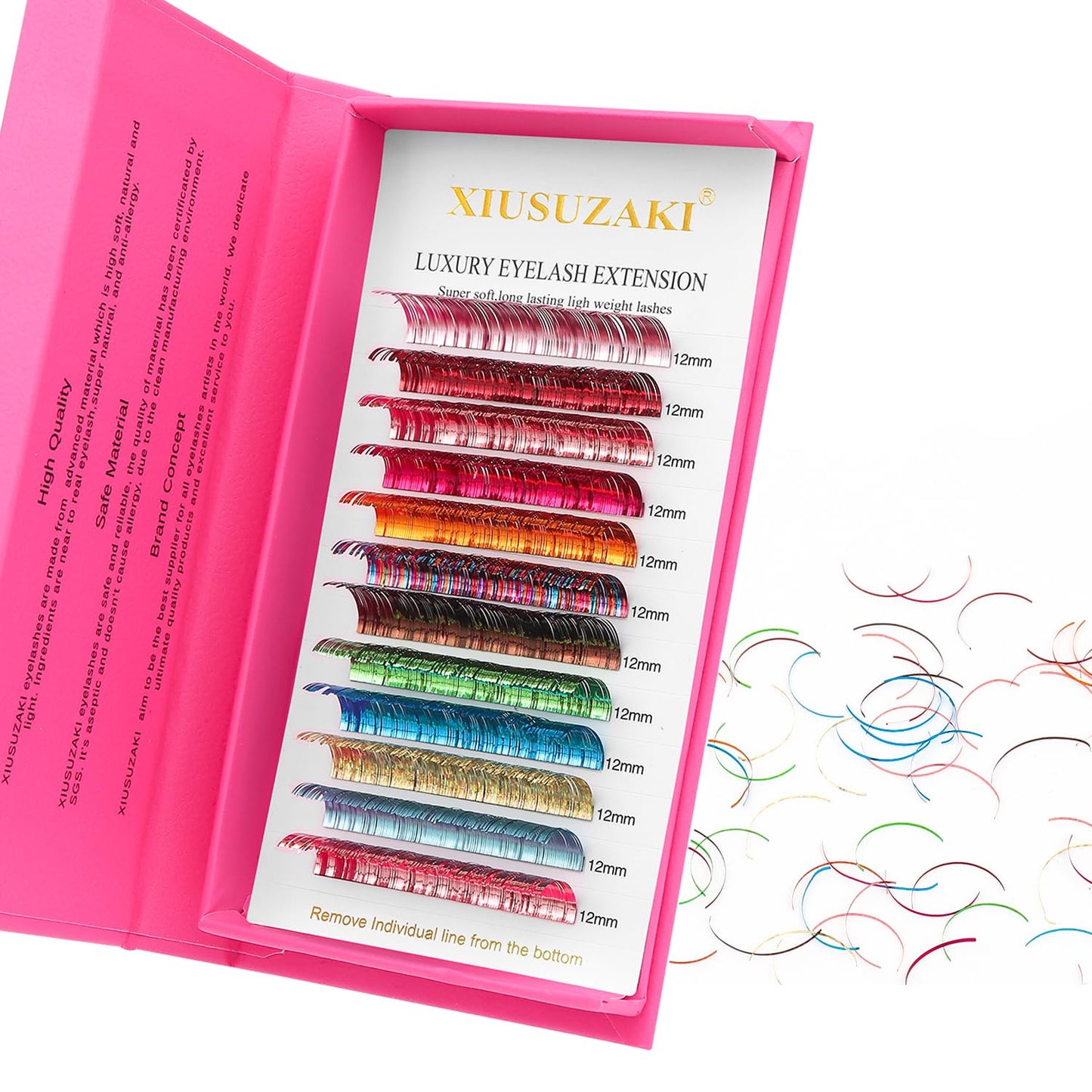 Glitter Spike Tinsel Eyelash Extensions 0.07 Colored Lashes Extension D Curl Lashes 13mm Lash Extensions Soft False Eyelashes Volume Lashes 12 Rows Professional Use(Glitter,0.07-D,13mm)