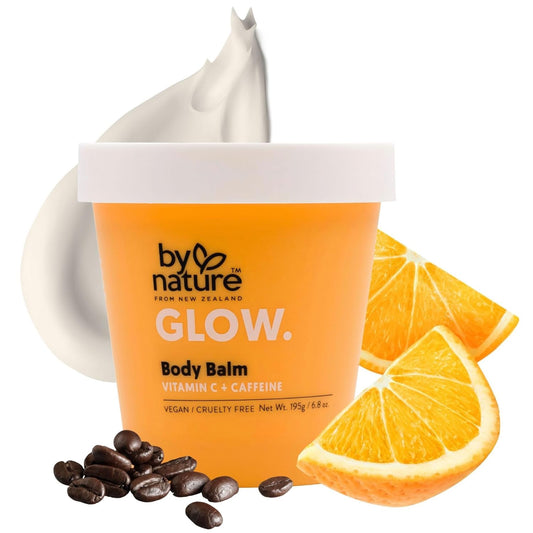 By Nature Glow Vitamin C + Caffeine Body Balm for Dark Spots – Hydrating Skin Moisturizer with Whipped Shea Butter – Vegan, Cruelty-Free, Made in New Zealand (6.8 oz)