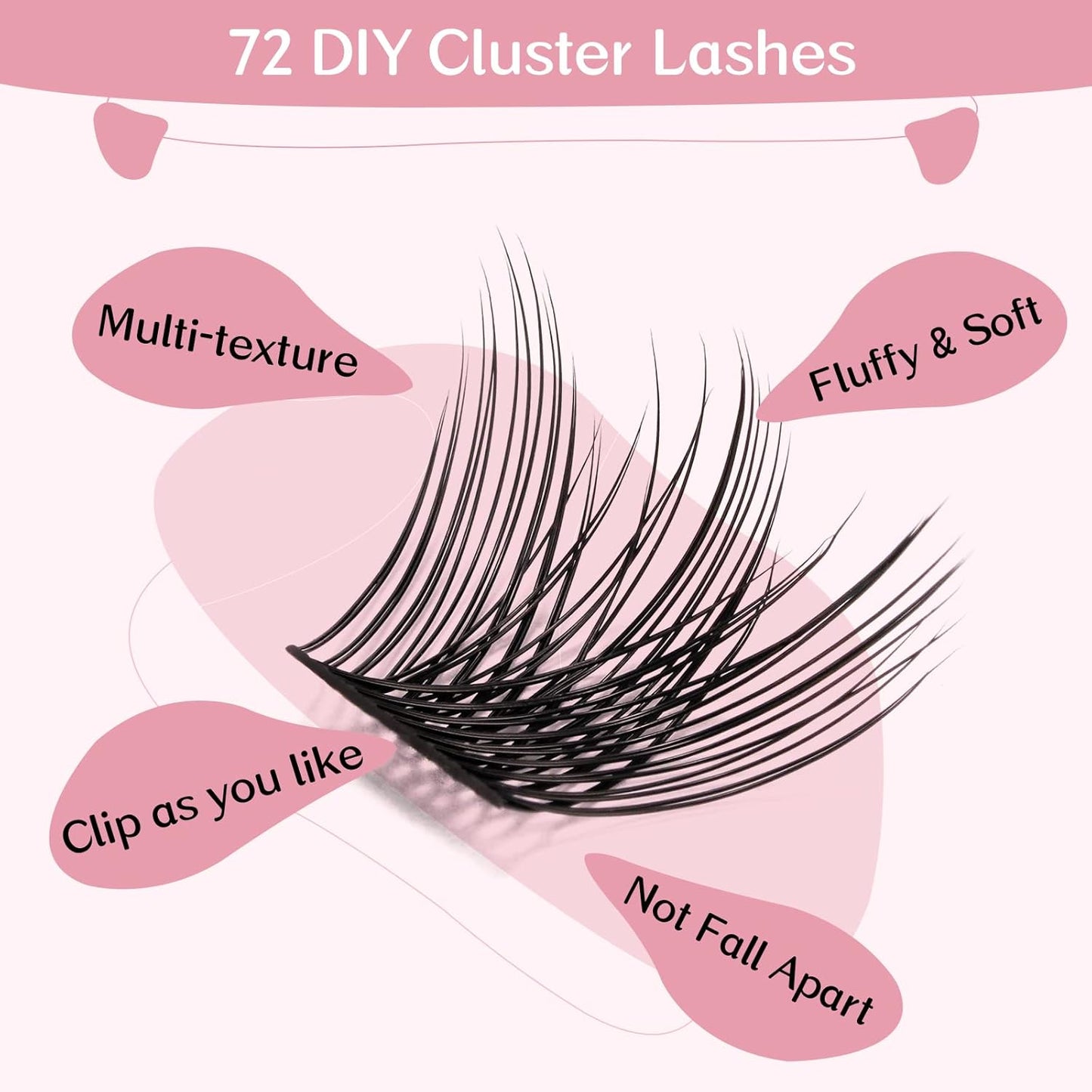 Lash Clusters, 72 Pcs Individual Lashes, Cluster DIY Lash Extension, Volume Eyelashes Look, Super Thin Band and Comfortable (Volume, D-14mm)