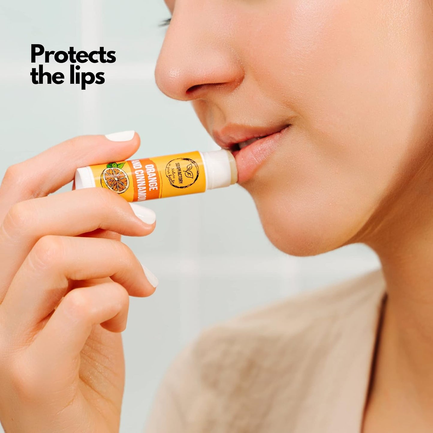 SoapFactory Natural Lip Balm for Dry cracked Lips with Orange and Cinnamon, Vegan, Organic Certified, Lip Care with Carnauba Wax for Women and Men, 0.17 ounce