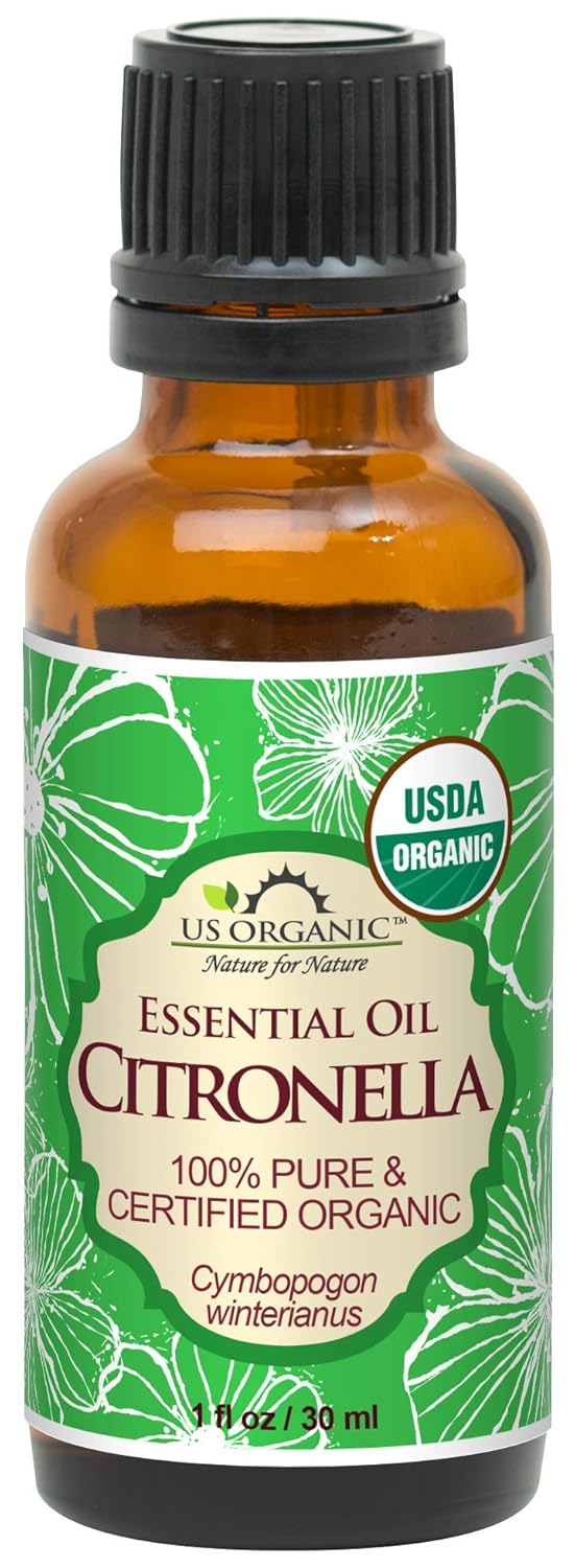 US Organic Citronella Essential Oil, USDA Certified, 100% Pure, 30 ml, Improved caps and droppers – Used for Skin Care, DIY Projects Like Candle Making and Much More