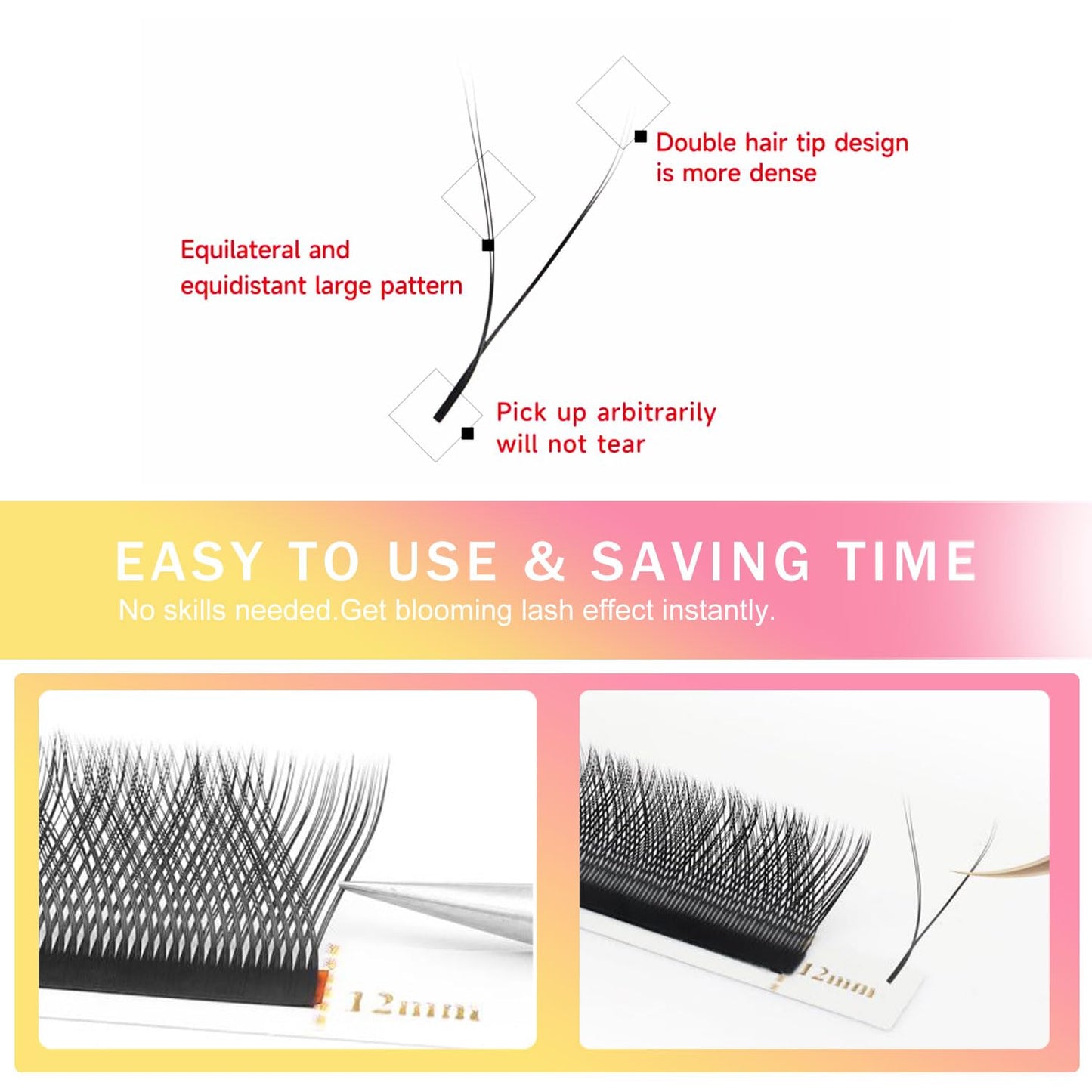 YY Lash Extensions Supplies Y Eyelash Extensions 0.07mm Thickness C Curl 10mm Premade Fans 4D Russian Volume Matte Black 12 Rows Crisscross Eye Lashes(YY-0.07-C,10mm)