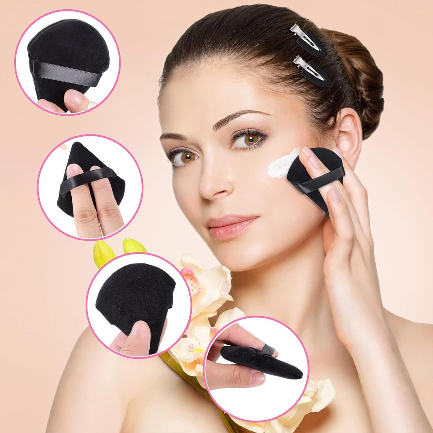 120 Pieces Powder Puff Face Triangle Powder Puff Soft Velour Makeup Puff Velour Puffs for Face Wet and Dry Cosmetic Foundation,Body Powder Blender Loose Mineral Powder Makeup Tool(Black)