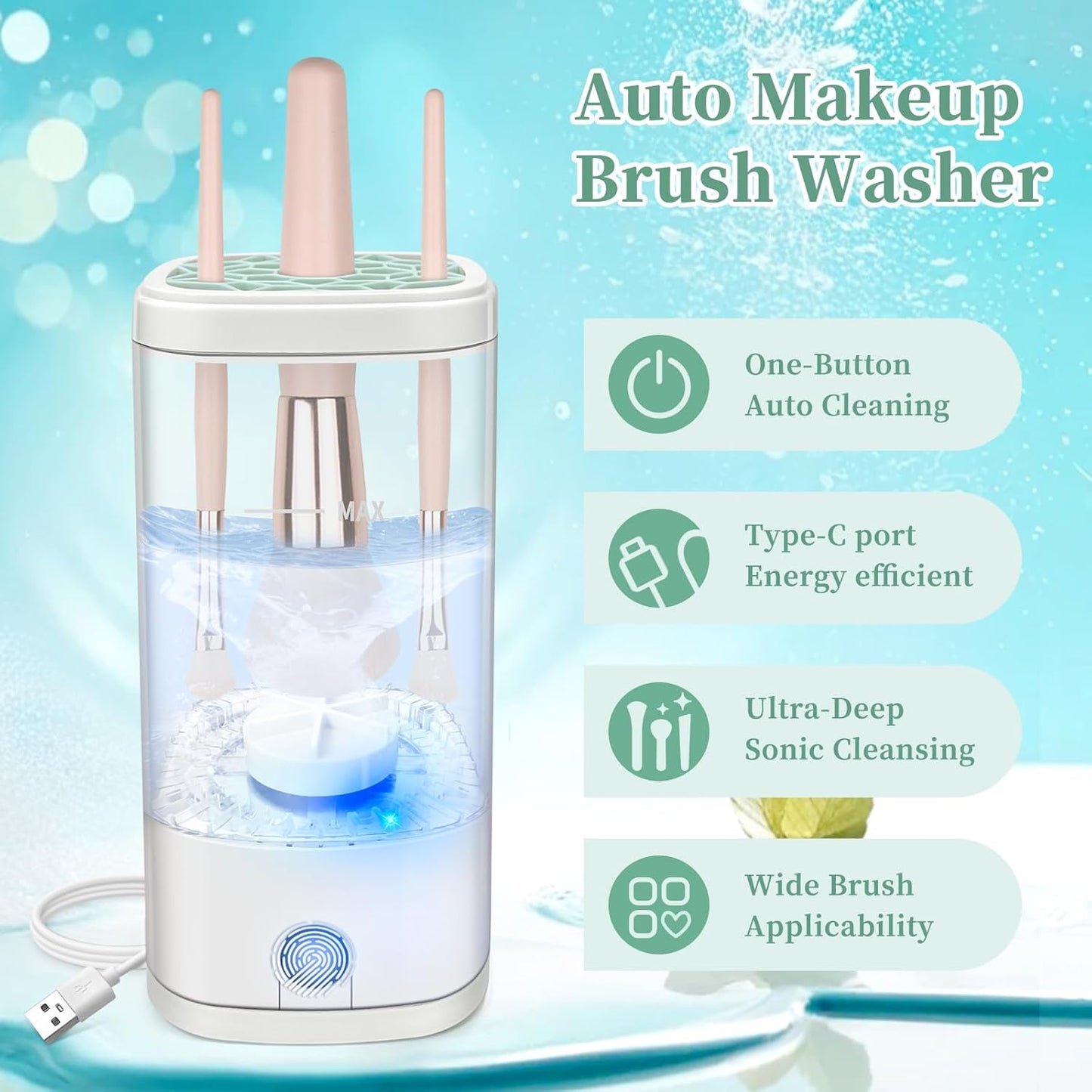 Electric Makeup Brush Cleaner Machine, Ultimate Efficient Automatic Cleaner for All Types of Makeup Brushes- Transparent
