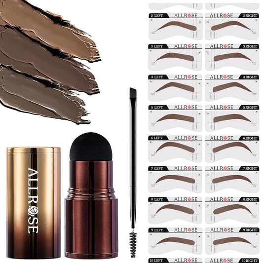 Eyebrow Stencils, ALLROSE Eyebrow Stamp Stencil Kit Perfect Eyebrow Waterproof Eye Brow Stamp Stencil Kits, Eyebrow Kit for Women with 20PCS Brow Shaping Kit Eyebrow Tinting Kit, Black Brown