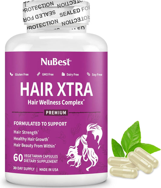 HairXtra - Hair Growth Vitamin for Faster Hair Growth - 60 Vegan Capsules - Natural Hair Thickening with Biotin, Zinc, MSM, B Vitamins, Choline - Hair Supplement, Hair Regrowth | 1 Month Supply