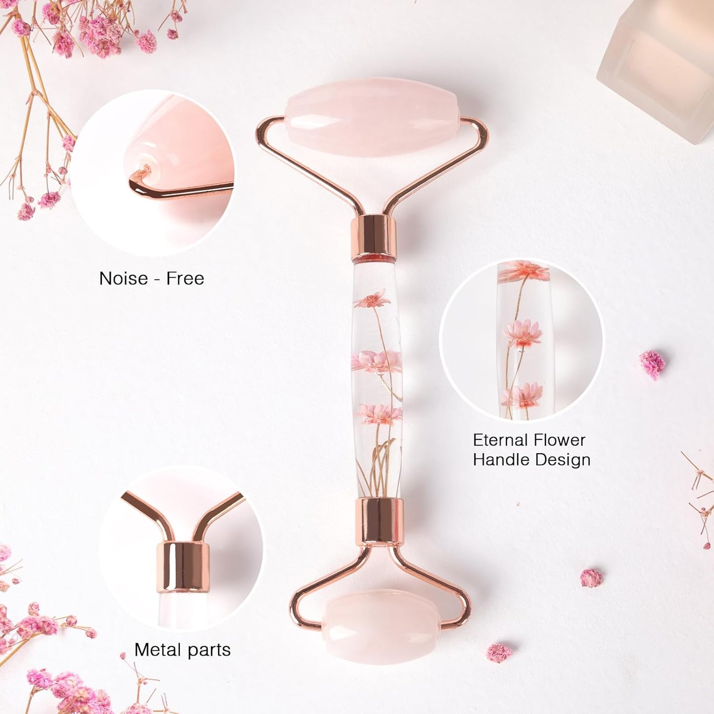 Raffaello Jade Roller - Natural Pink Facial Roller, Redness Reducing Massager for Face, Eyes, Neck - Rose Quartz