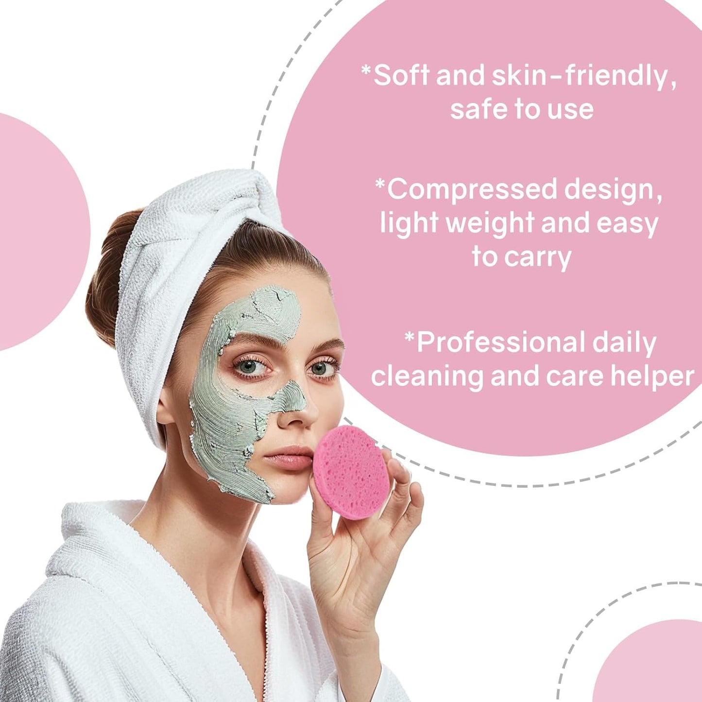 50-Count Compressed Facial Sponges,100% Natural Cellulose Cosmetic Make Up Sponges for Face Daily Facial Cleansing,Exfoliating,Makeup Removal(Pink)