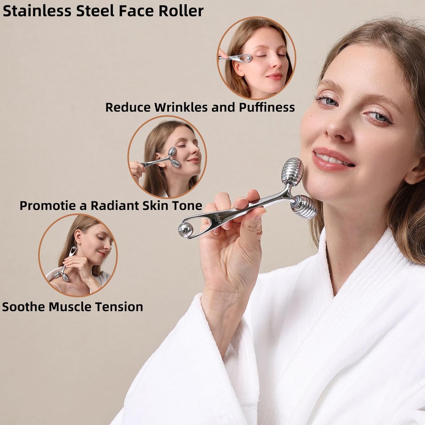 Stainless Steel Face Roller - Metal Facial Cooling Massager for Face and Eyes, Esthetician Supplies Cold Roller for Puffiness, Wrinkles, Dark Circles