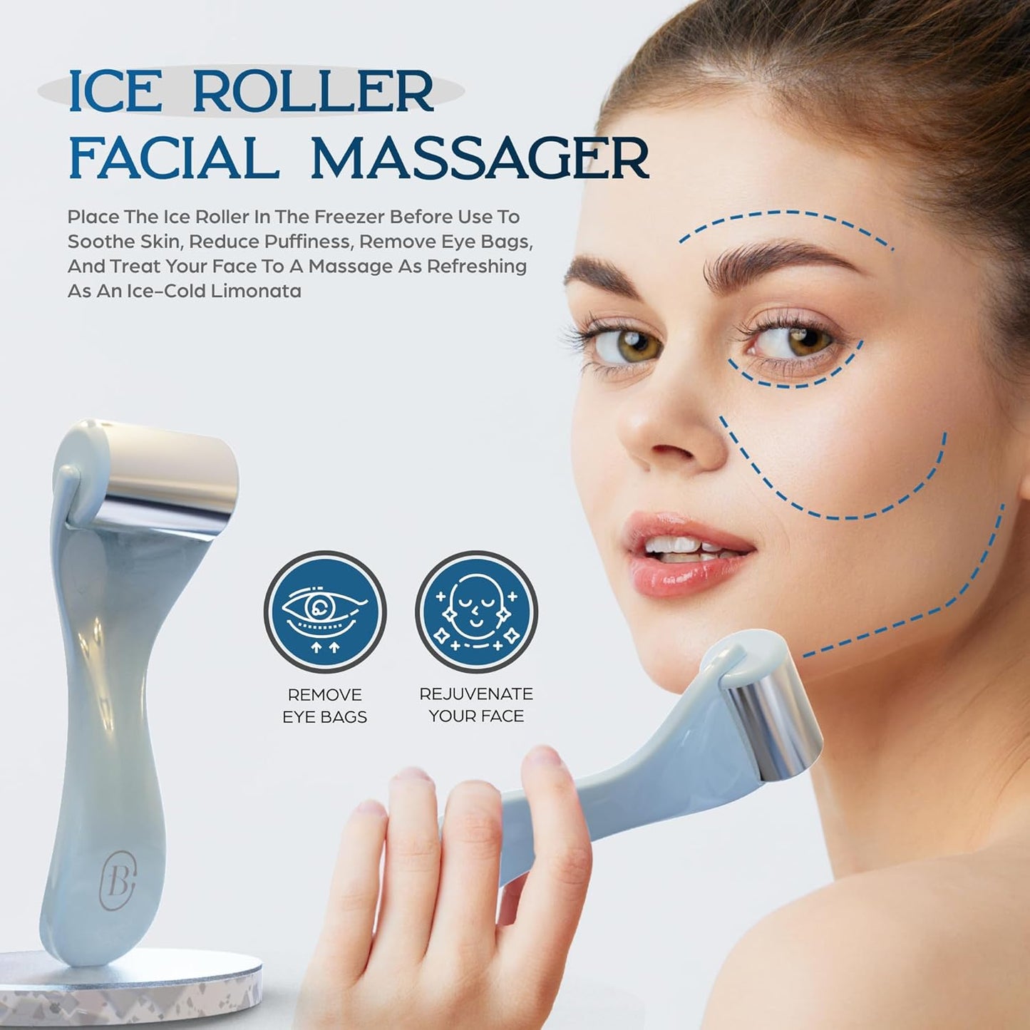 Bella Ciao 3-in-1 Skin Care Set for Women, Skin Care Set for Teen Girls, Contains: Shower Mirror, Ice Roller Facial Massager, Makeup Removal Sponge, Great Gift for Women, Girls