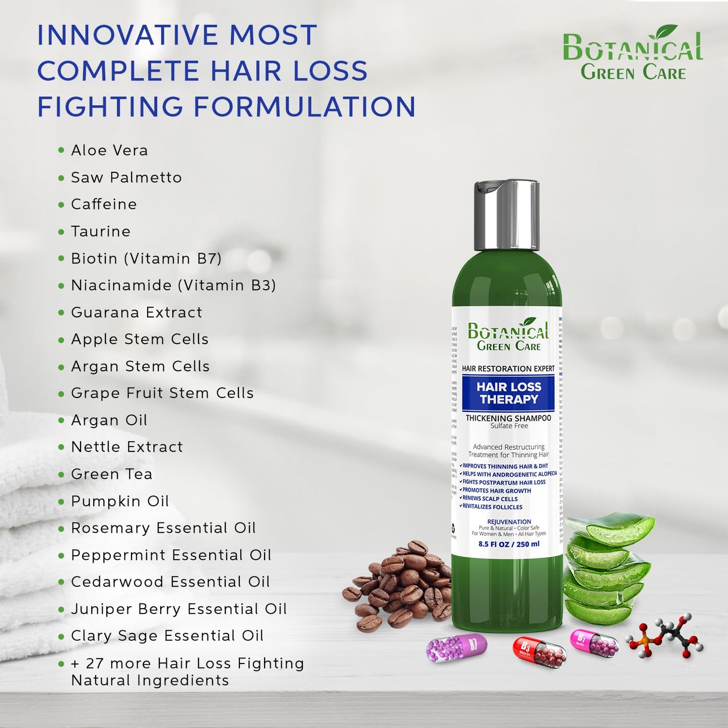 Hair Loss Therapy Strengthening Shampoo for Thinning Hair, Sulfate‑Free, Strengthening & Volumizing, DHT Blocker, Color Safe Made in USA