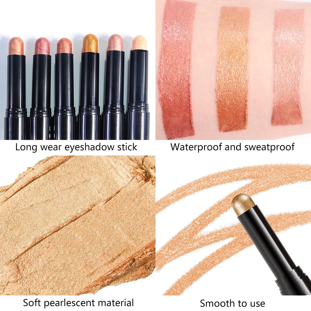 Gold Shimmer Cream Eye Shadow Stick Makeup for Women, Gold Yellow Shimmer Matte Eye Shadow Brightener Stick for Eyes, Long-lasting Waterproof Eyeshadow Pencil Applicator Blendable for Eye Highlight 05