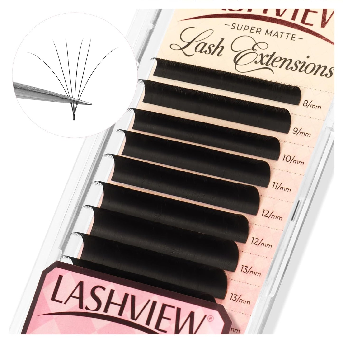 LASHVIEW Volume Lash Extensions 0.03-0.20 J/B/L/C/CC/D Curl 8-16mm Mixed & Single Length Tray, Soft Matte Dark Professional Eyelashes Extension(0.07 D 8-16mm)