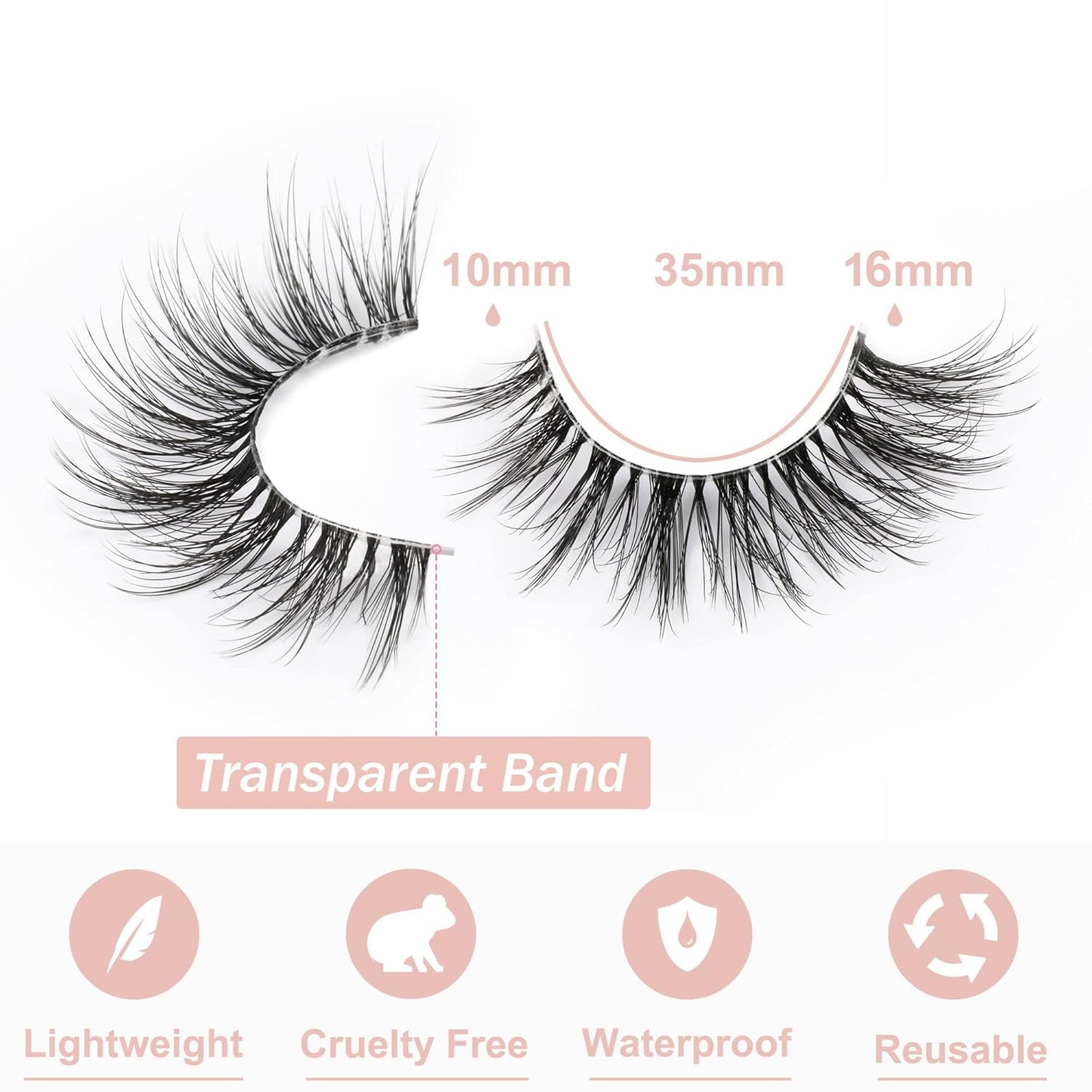 False Eyelashes with Clear Band Faux Mink Lashes Natural Look 3D Volume Wispy Fake Lashes Pack by Kiromiro 7 Pairs
