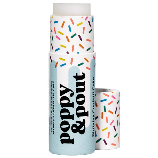 Poppy & Pout Birthday Cake Jumbo Lip Balm | All Natural Lip Balms & Moisturizers | Hydrates with Beeswax, Vitamin E, Organic Coconut Oil | Cruelty-Free | Lip Balm in Recyclable Cardboard Tube (Blue)