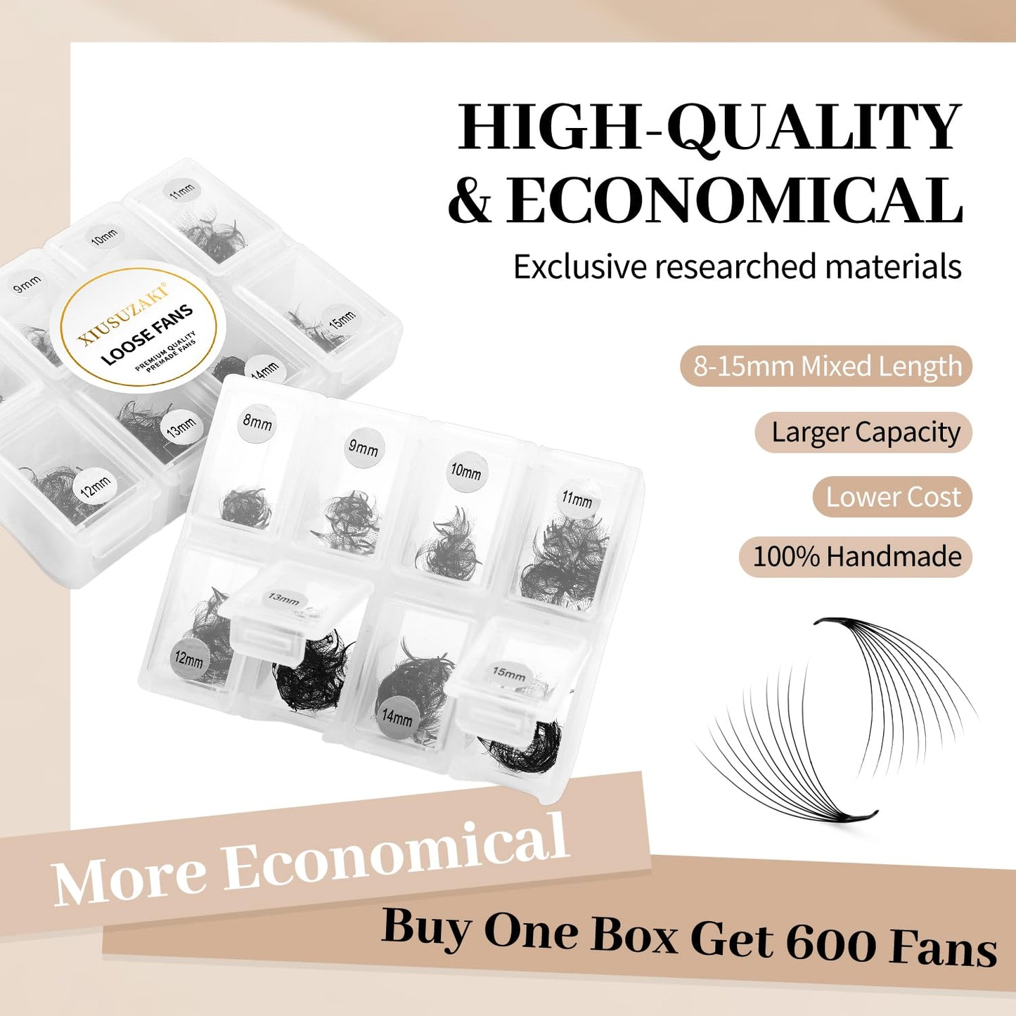 Premade Fans Eyelash Extensions 600 Fans 14D Volume Lash Extensions 0.05 Thickness Eyelash Extension D Curl Premade Lash Fans Mix 8-15mm Fluffy Soft Handmade Loose Fan(600Fans-14D-0.05-D,8-15mm)