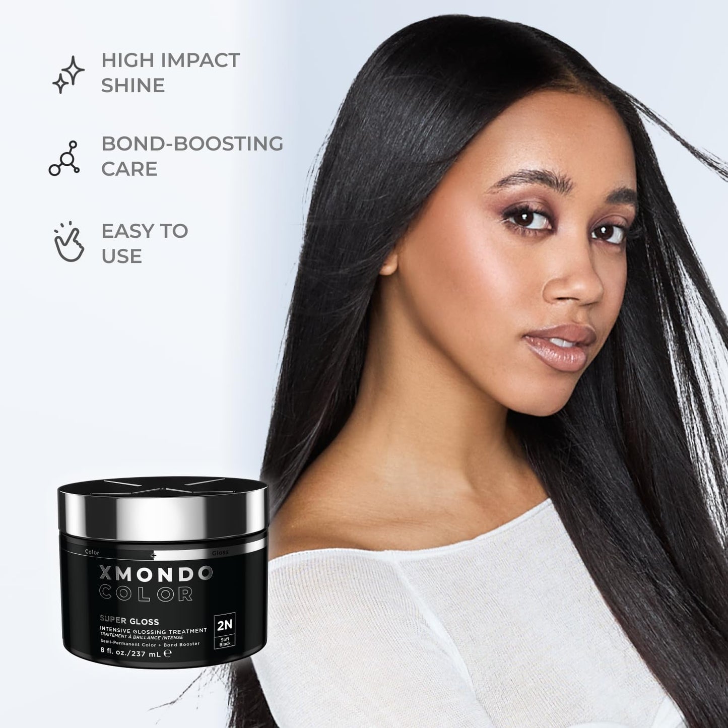 XMONDO Color Soft Black Color Depositing Mask & Semi-Permanent Hair Dye Super Gloss Infused with Bond Boosters for Nourishment, Revitalize & Repair, Vegan Formula, 8 Fl Oz