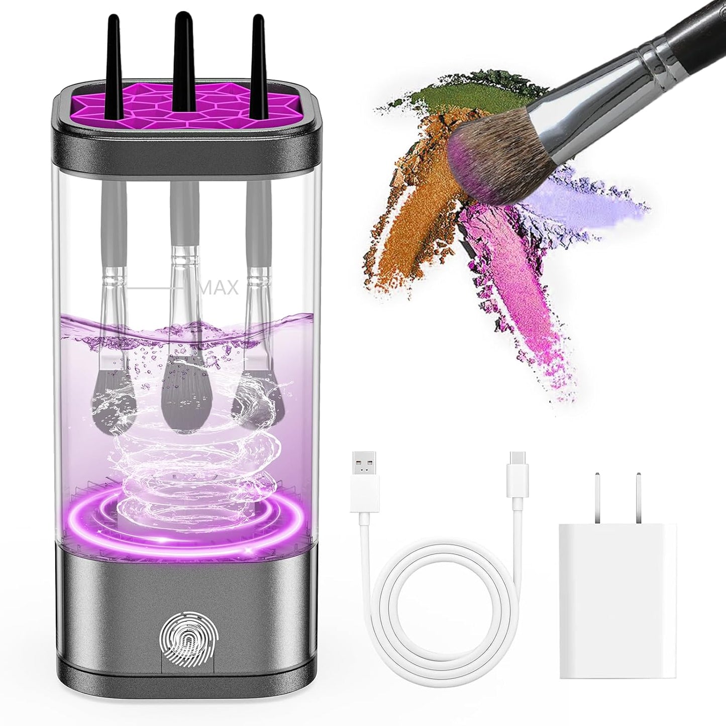 Electric Makeup Multi-Functional Cosmetic Brush Cleaner, Portable Automatic Makeup Brush Cleaning Solution With Dryer-Holder, Charger, USB-C cable, Beauty Gift for Women