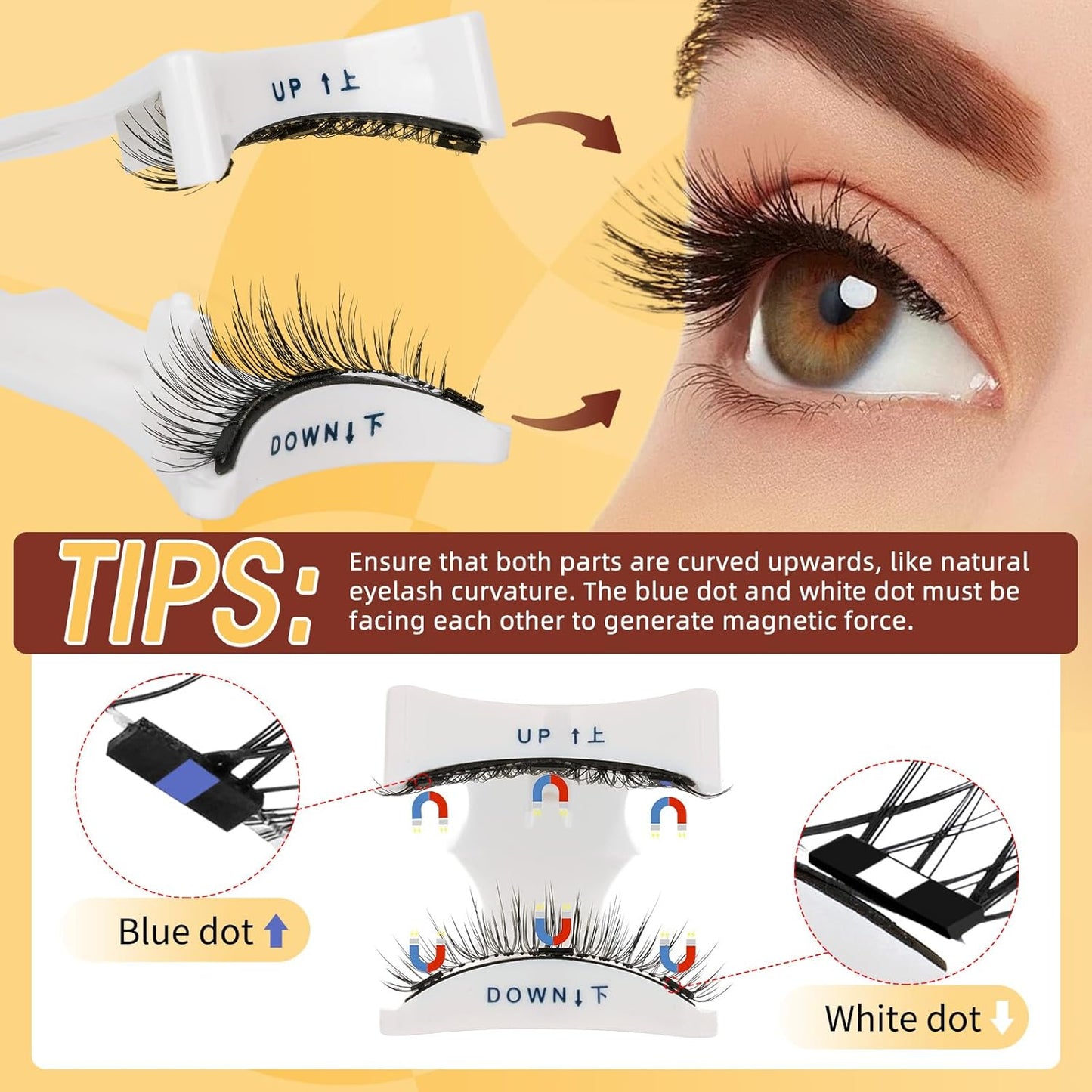 QUEWEL 4 Pairs Magnetic Eyelashes Natural Look, Reusable Magnetic Eyelashes with Applicator, No Glue Needed Lash Clusters Kit, Easy to Wear and Remove(4 Pairs-A02)