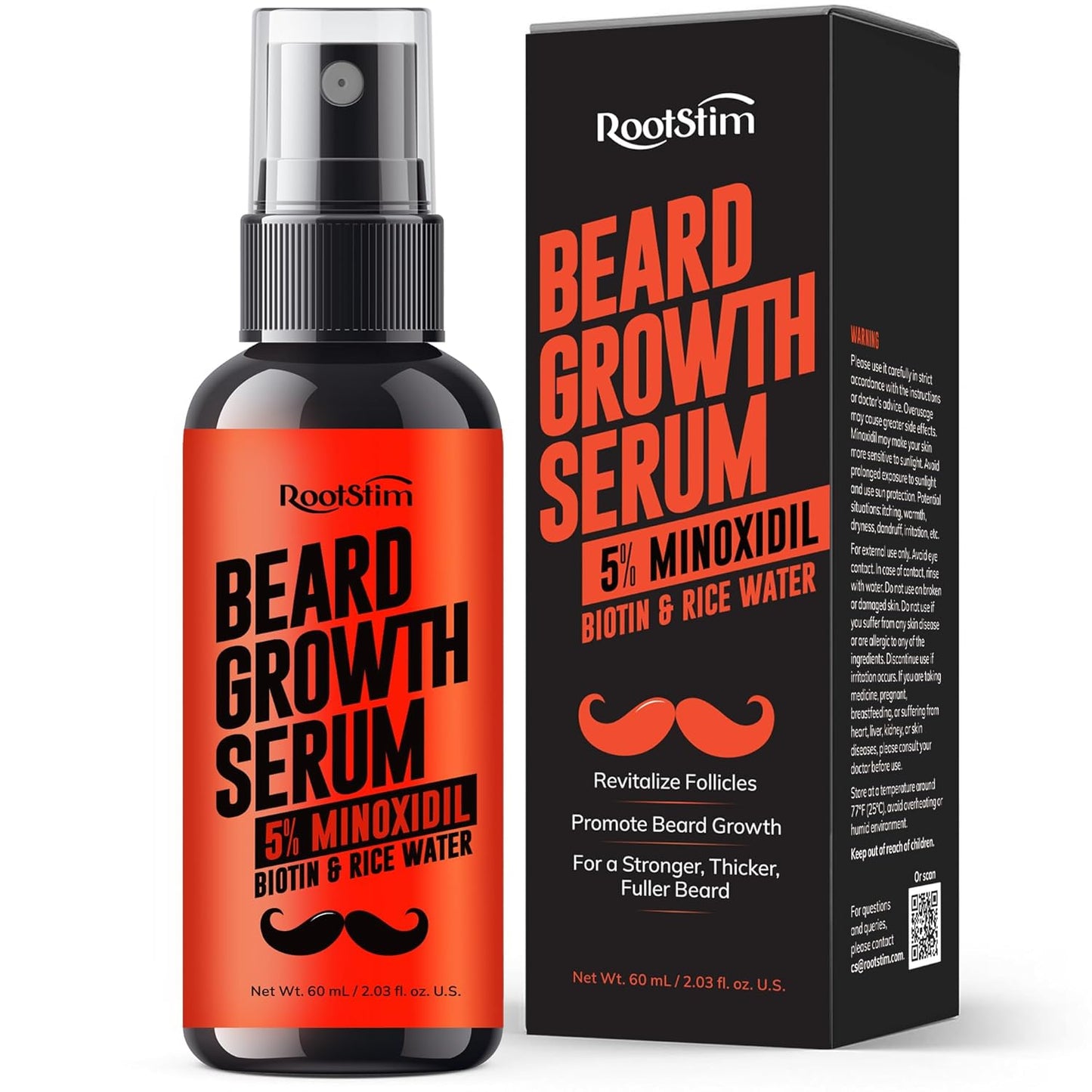5% Minoxidil Beard Growth Serum for Men: Hair Regrowth Spray with Biotin & Rice Water - Extra Strength Beard Oil for Faster Thicker and Fuller Beard Growth - 60ML