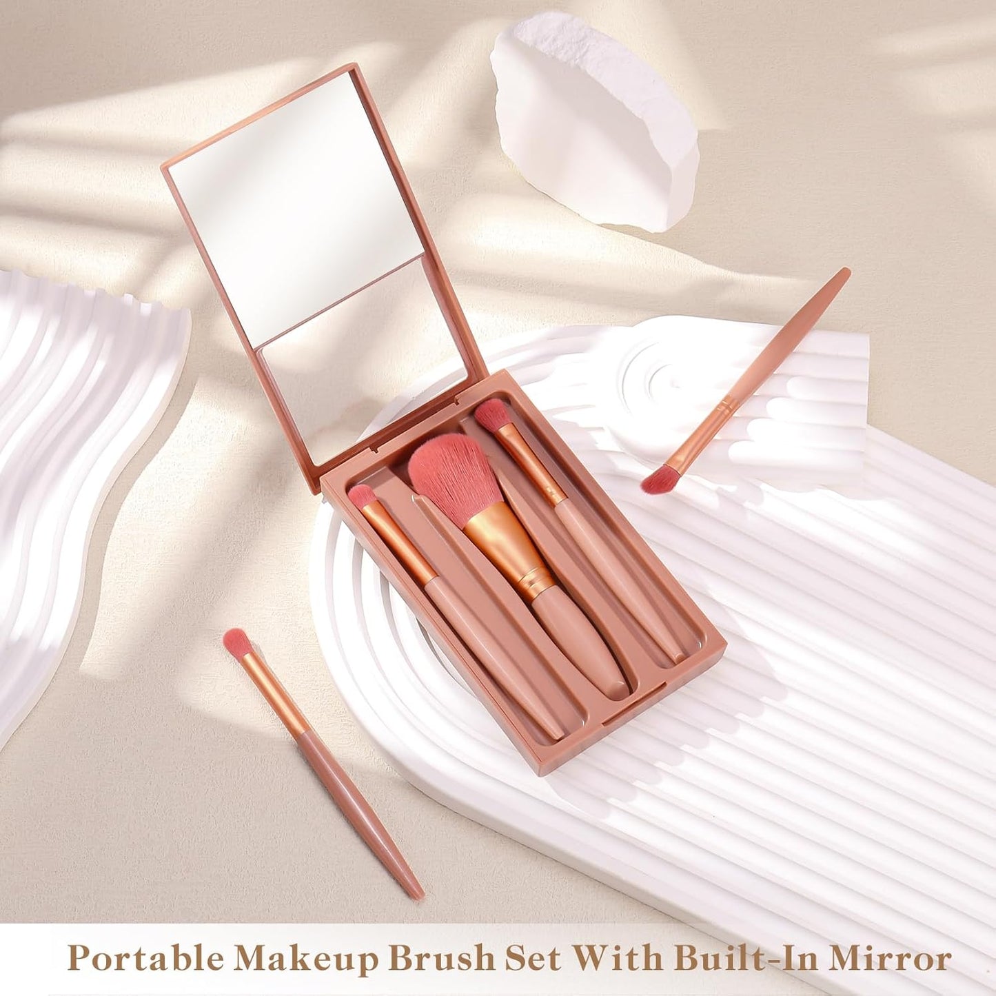 Travel Makeup Brush Set, travel make up brushes sets mini eye shadow kits small size eyeshadow case eyes makup brushed makeuo soft brushs basic cosmetic profesional tools (Bean Sand)