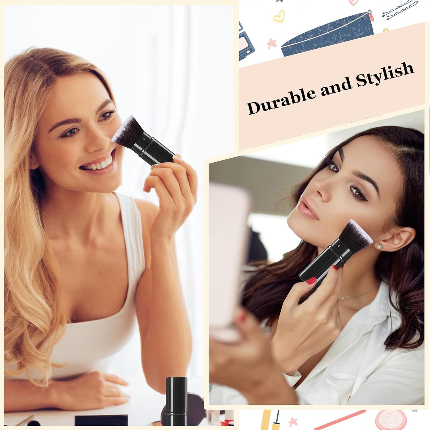 Makeup Brush, Retractable Travel Kabuki Powder Foundation Makeup Brush Face Blush Brushes for Blending Liquid, Flawless Cosmetics, Bronzer, Buffing, Sunscreen,