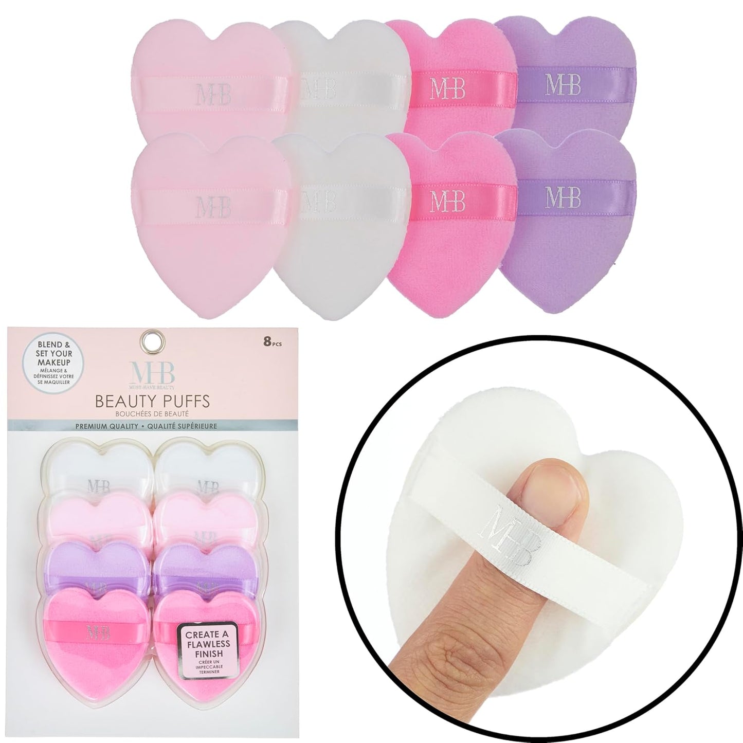 8pc Beauty Buffs Set - Heart Shaped Beauty Blenders Collection, Flawless Finish Makeup Sponges To Blend & Set - Cosmetic Beauty Puff Makeup Applicators Professional Beauty Tools